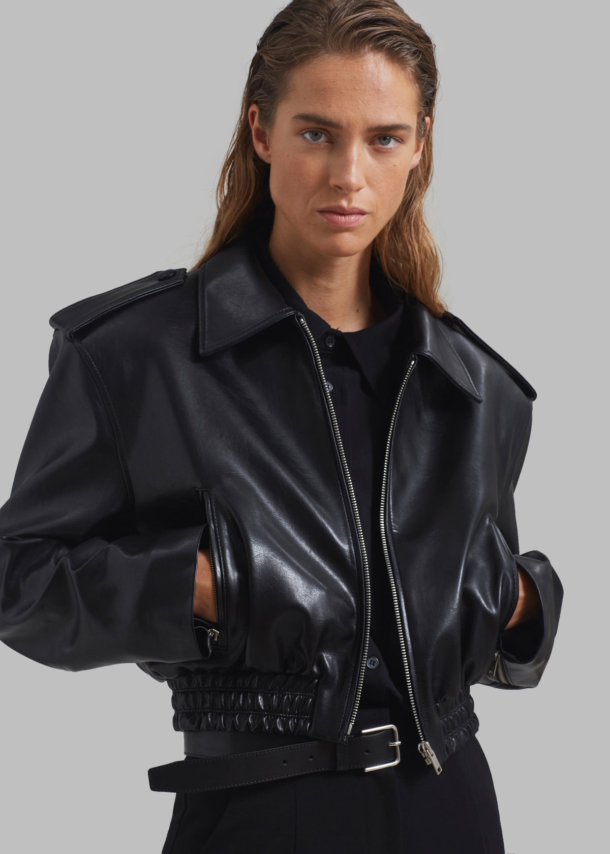 Kaia Cropped Bomber - Black - 6