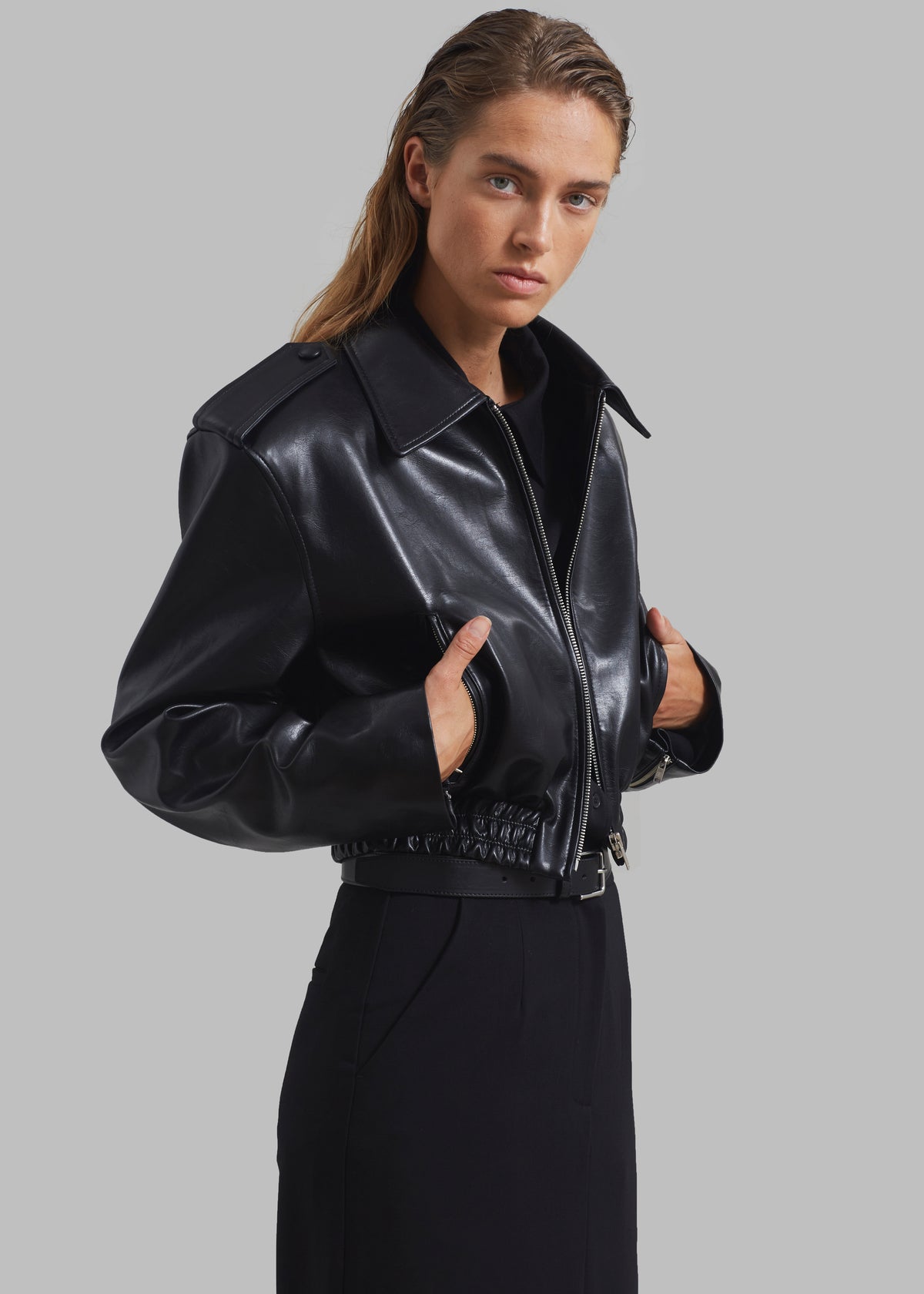 Kaia Cropped Bomber - Black - 4