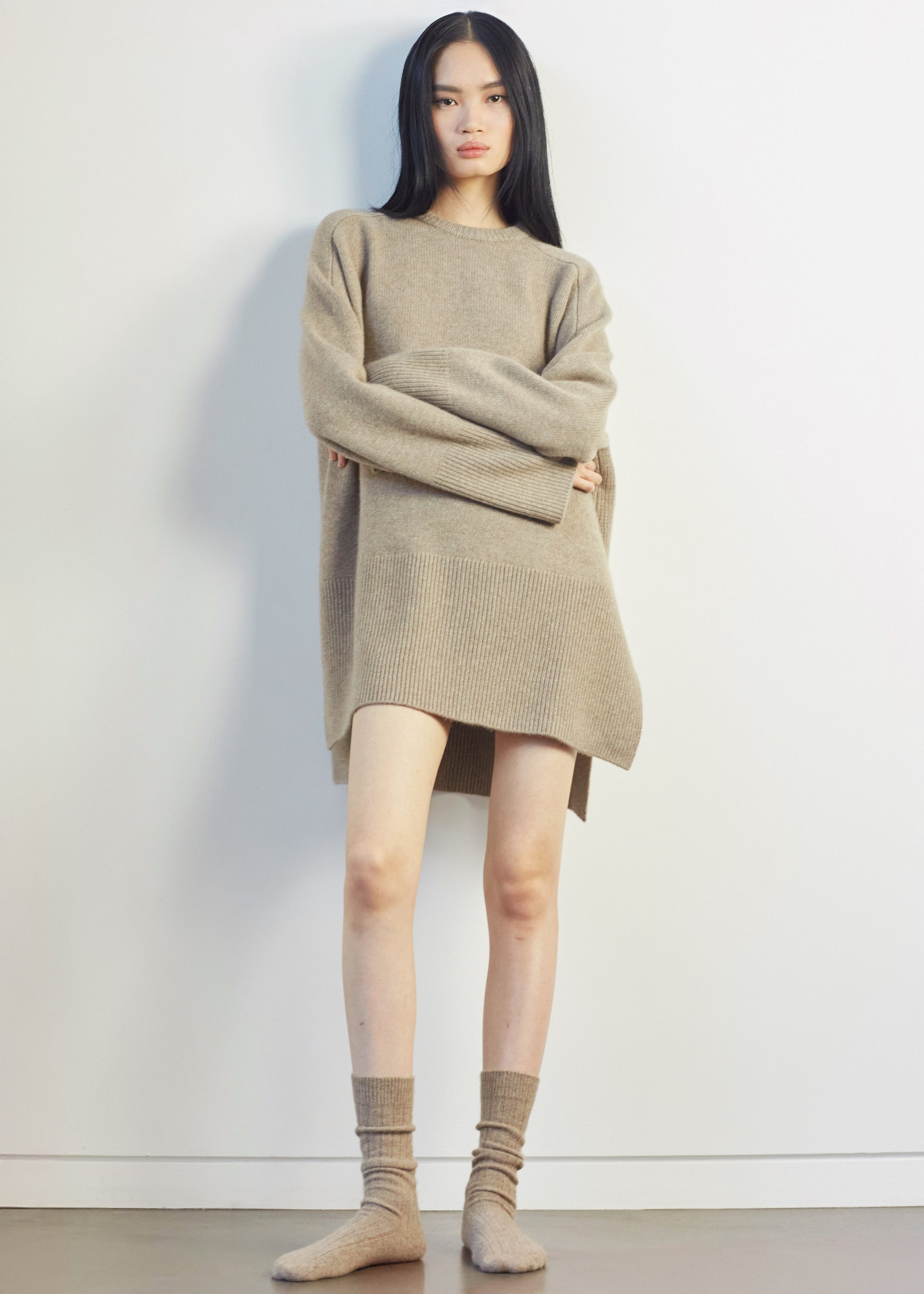 Shop the look image for Kano Cashmere Ribbed Socks - Taupe
