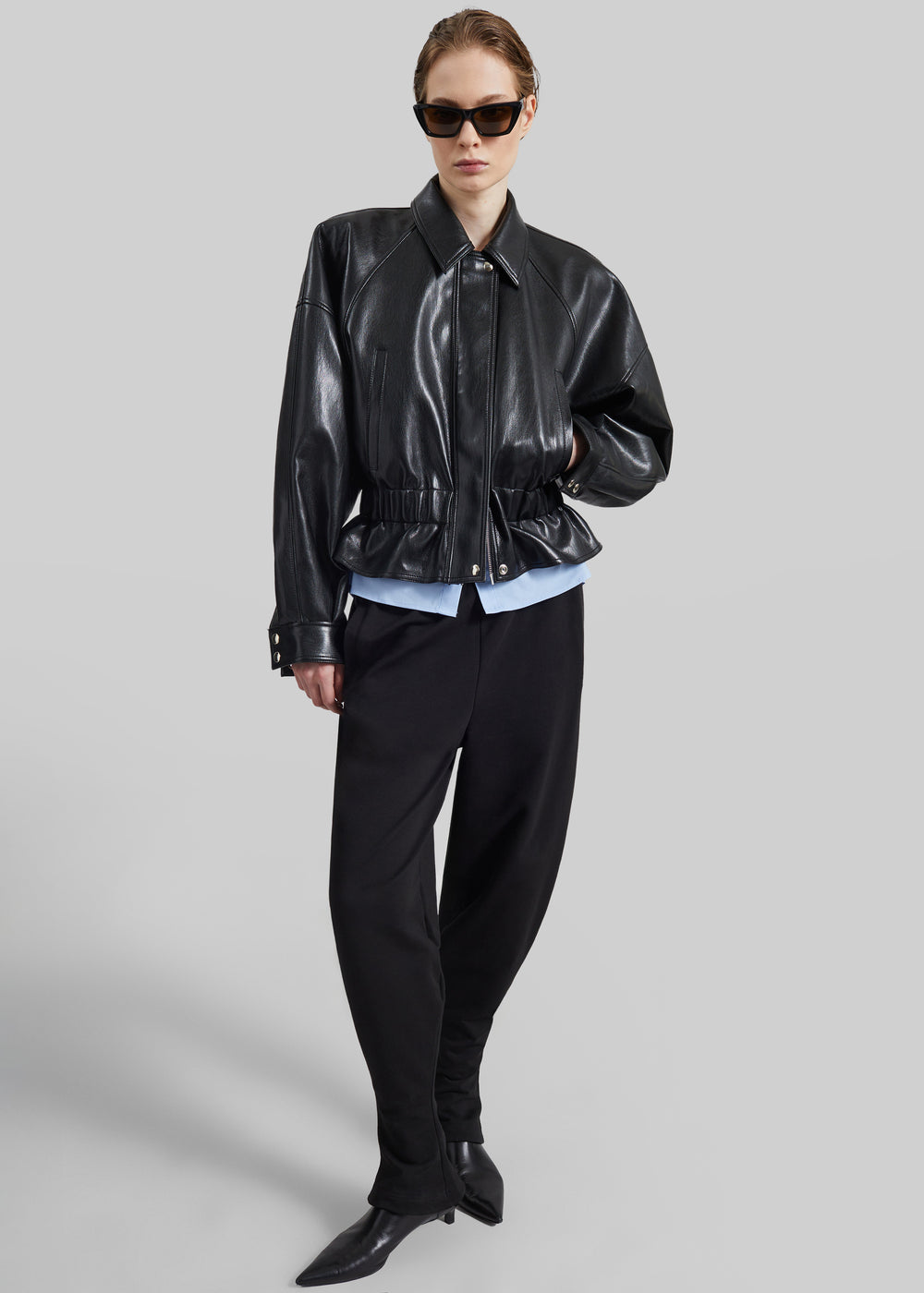 Kalsta Faux Leather Peplum Jacket - Black - 1