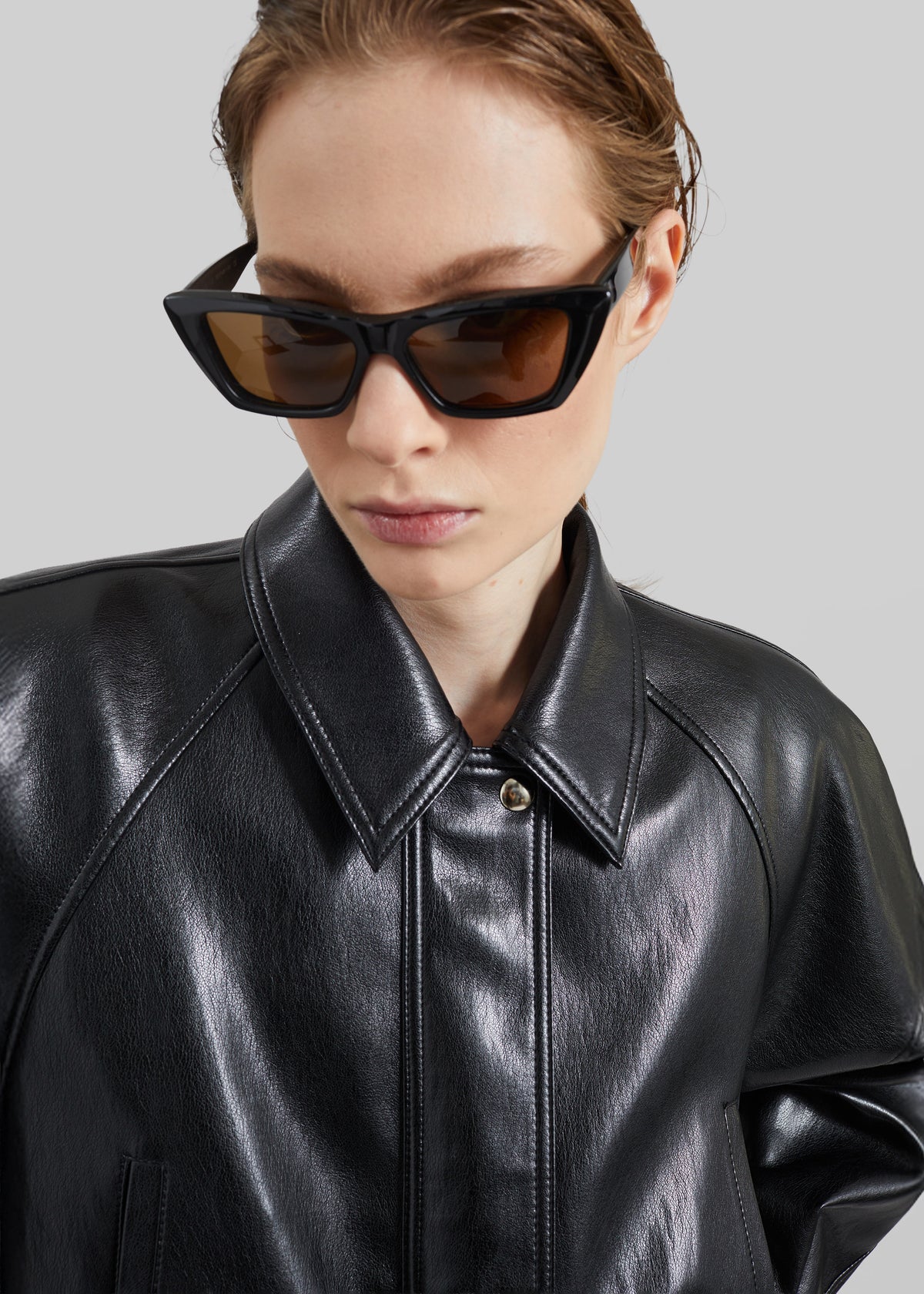 Kalsta Faux Leather Peplum Jacket - Black - 4