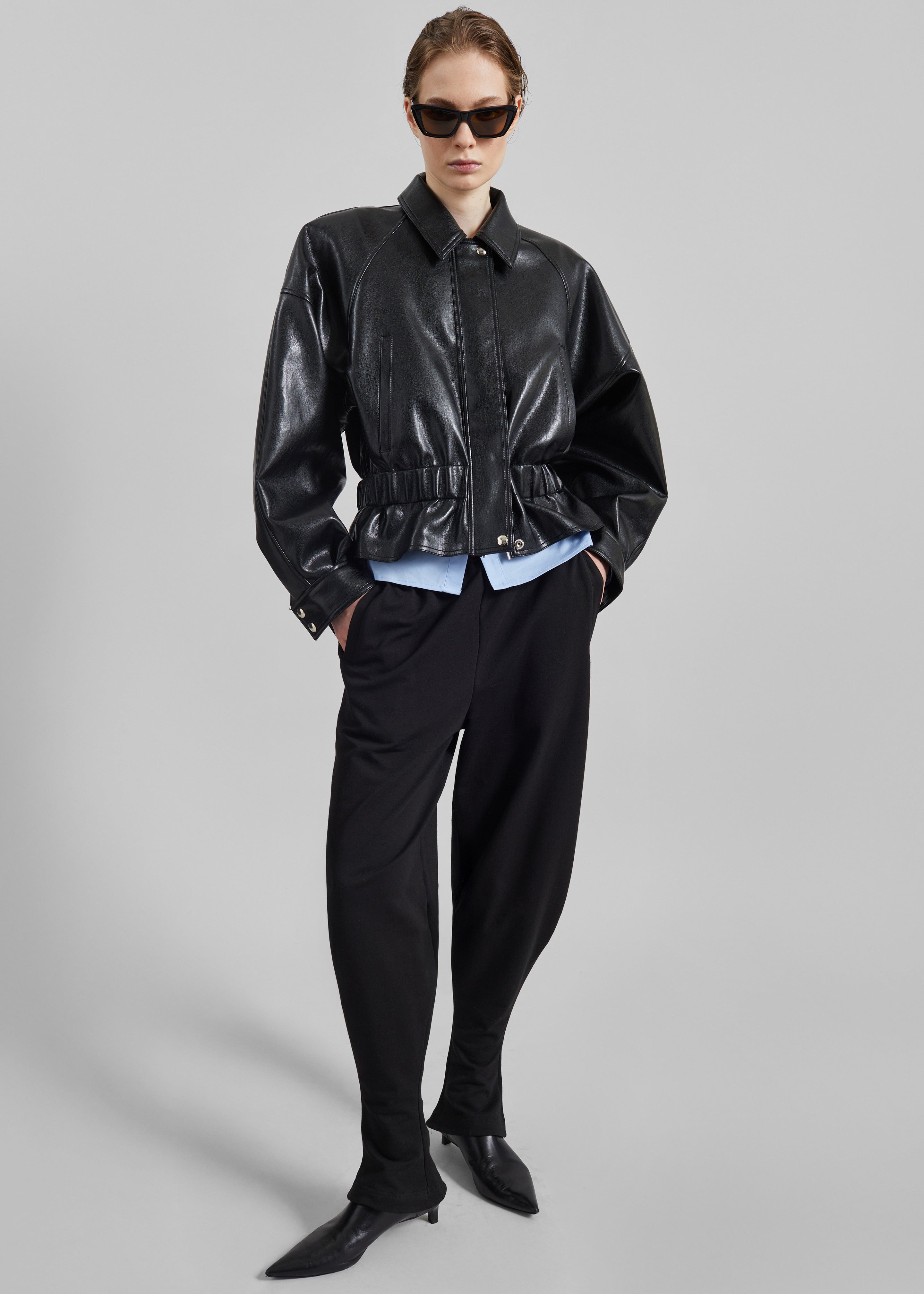 Kalsta Faux Leather Peplum Jacket - Black - 6