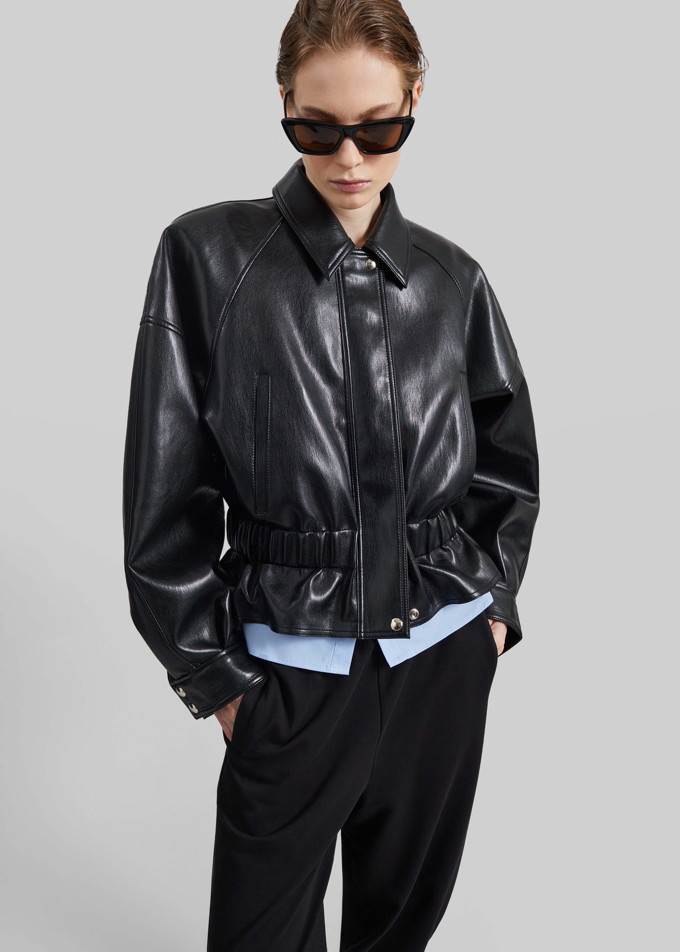 Kalsta Faux Leather Peplum Jacket - Black - 5