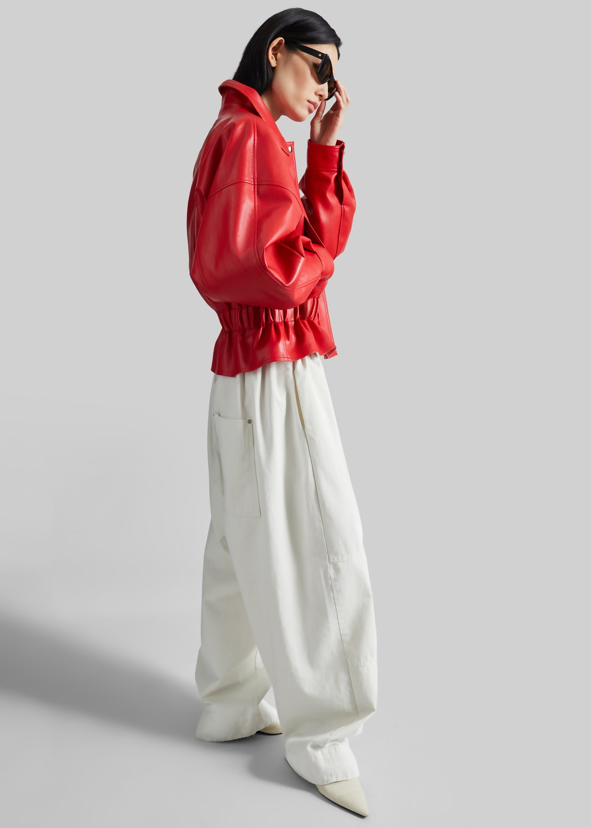 Kalsta Faux Leather Peplum Jacket - Red - 6