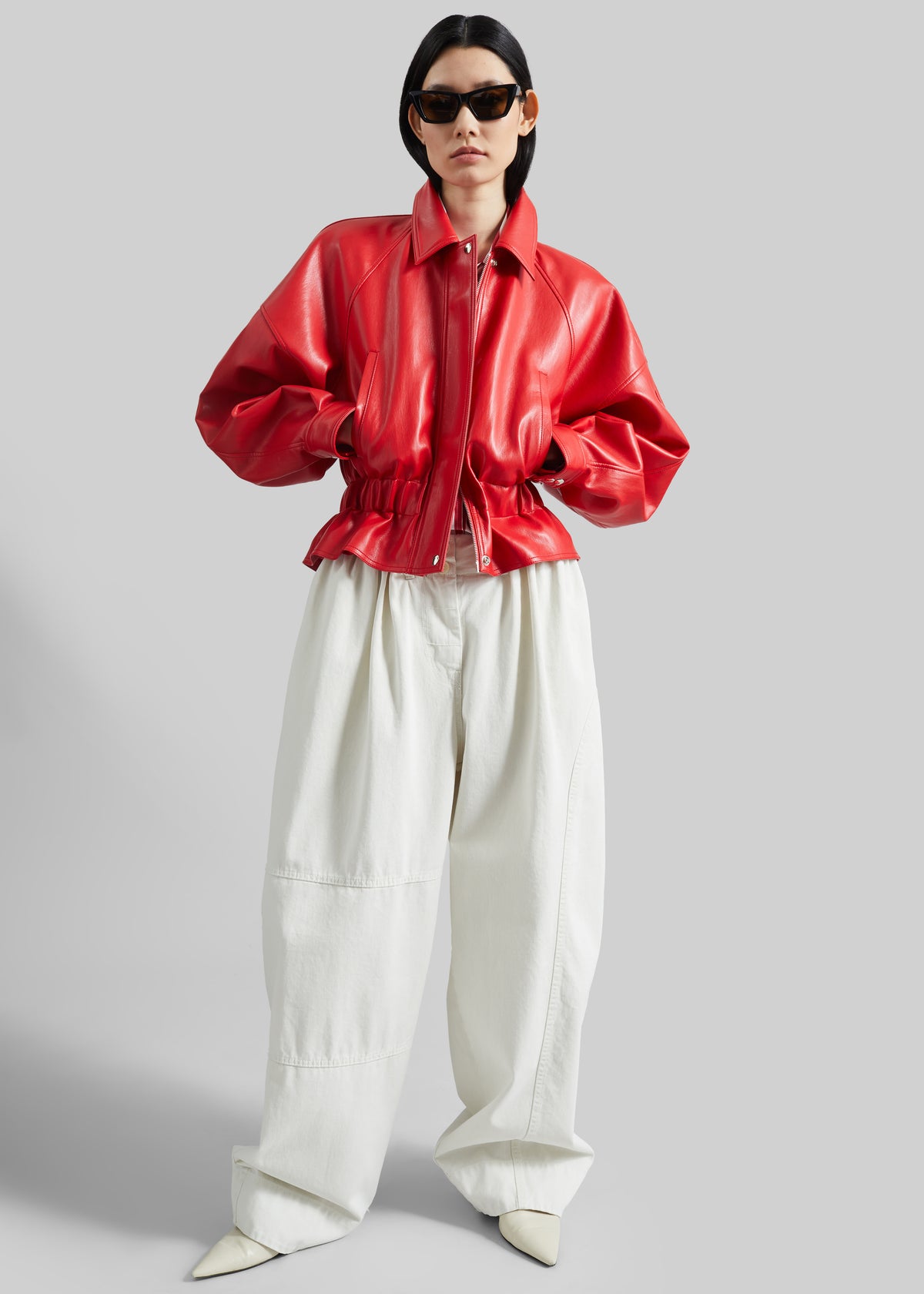 Kalsta Faux Leather Peplum Jacket - Red - 4