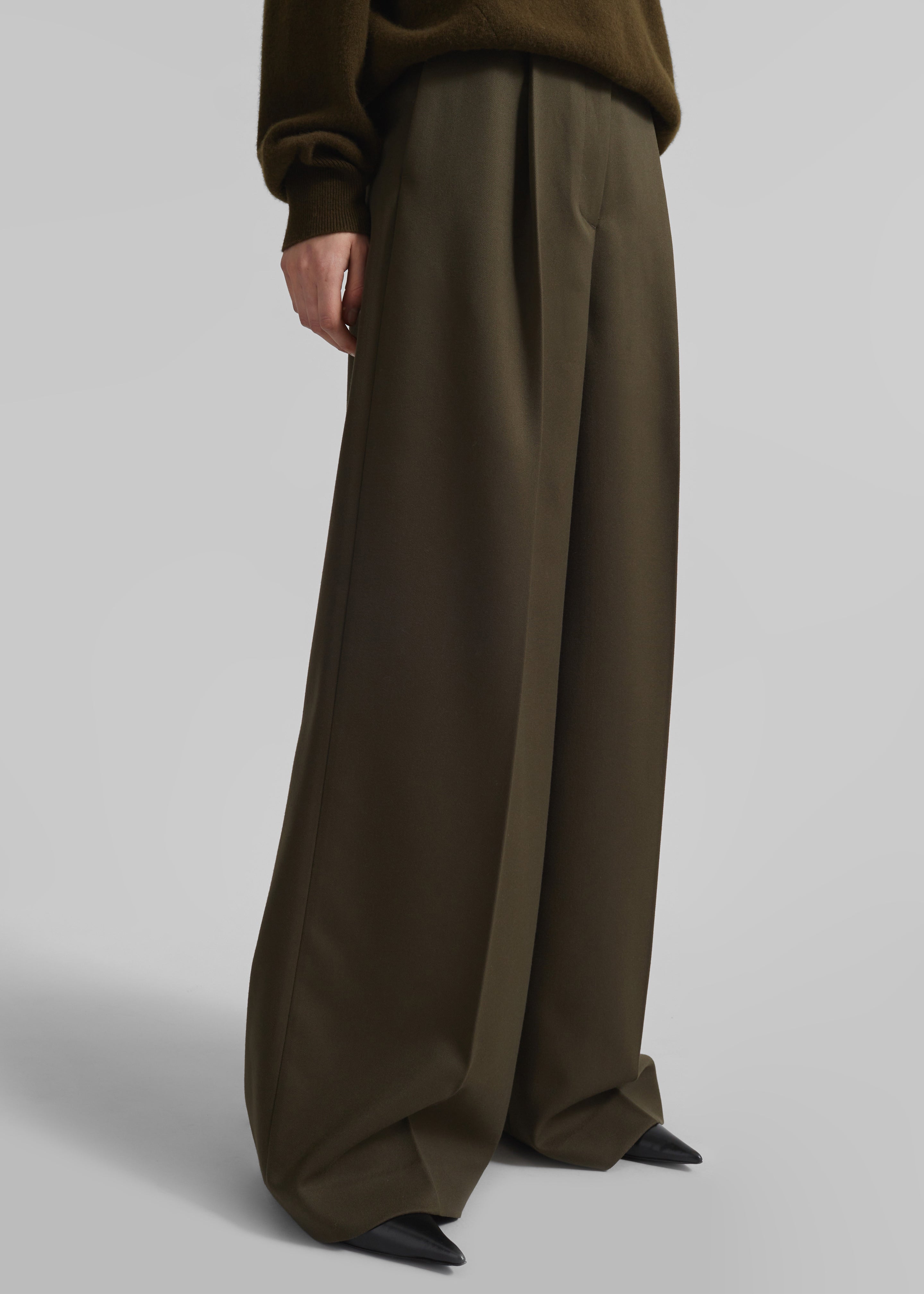 Kamila Wide Leg Trousers - Khaki - 3