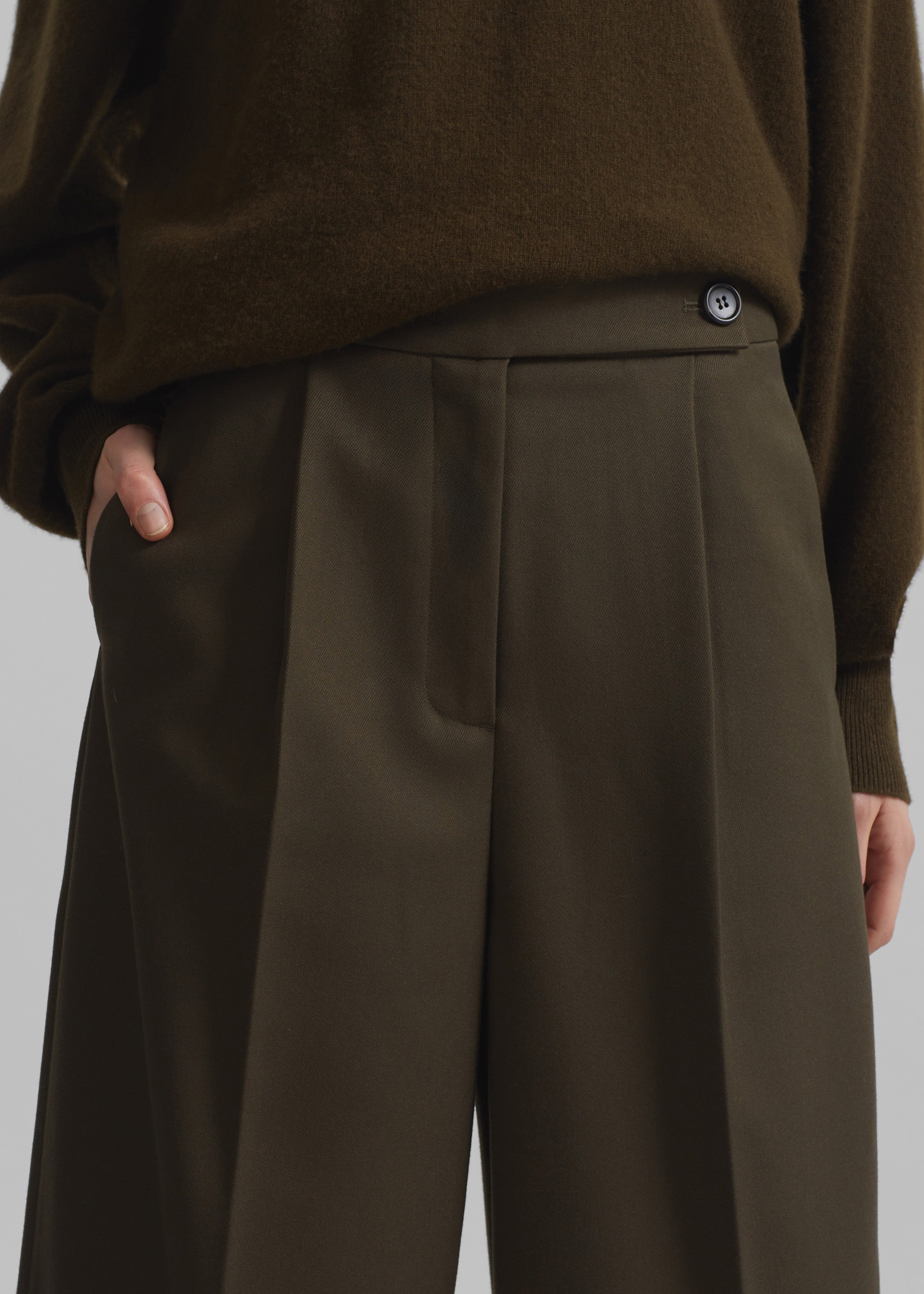 Kamila Wide Leg Trousers - Khaki - 6