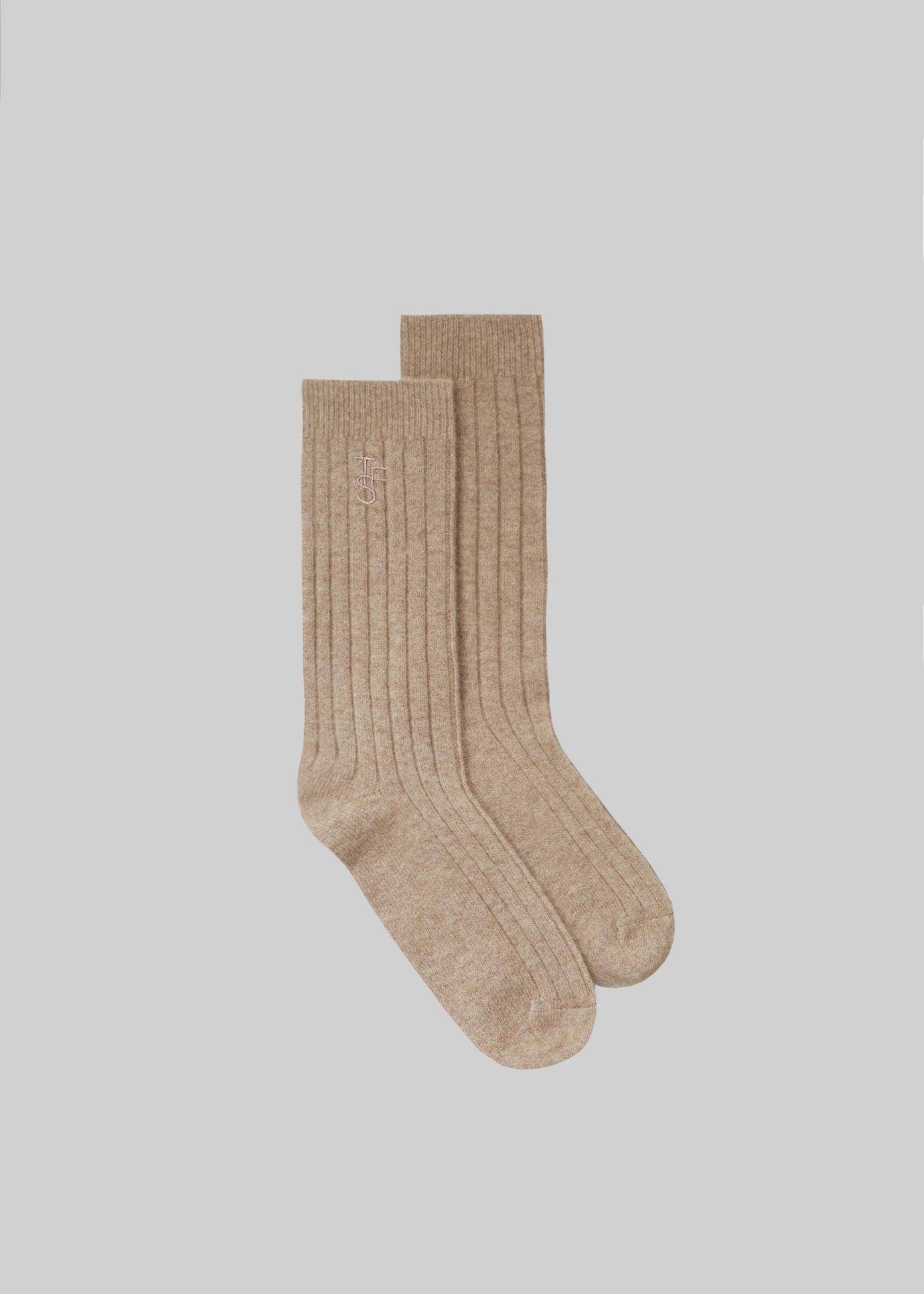 Kano Cashmere Ribbed Socks - Taupe - 1