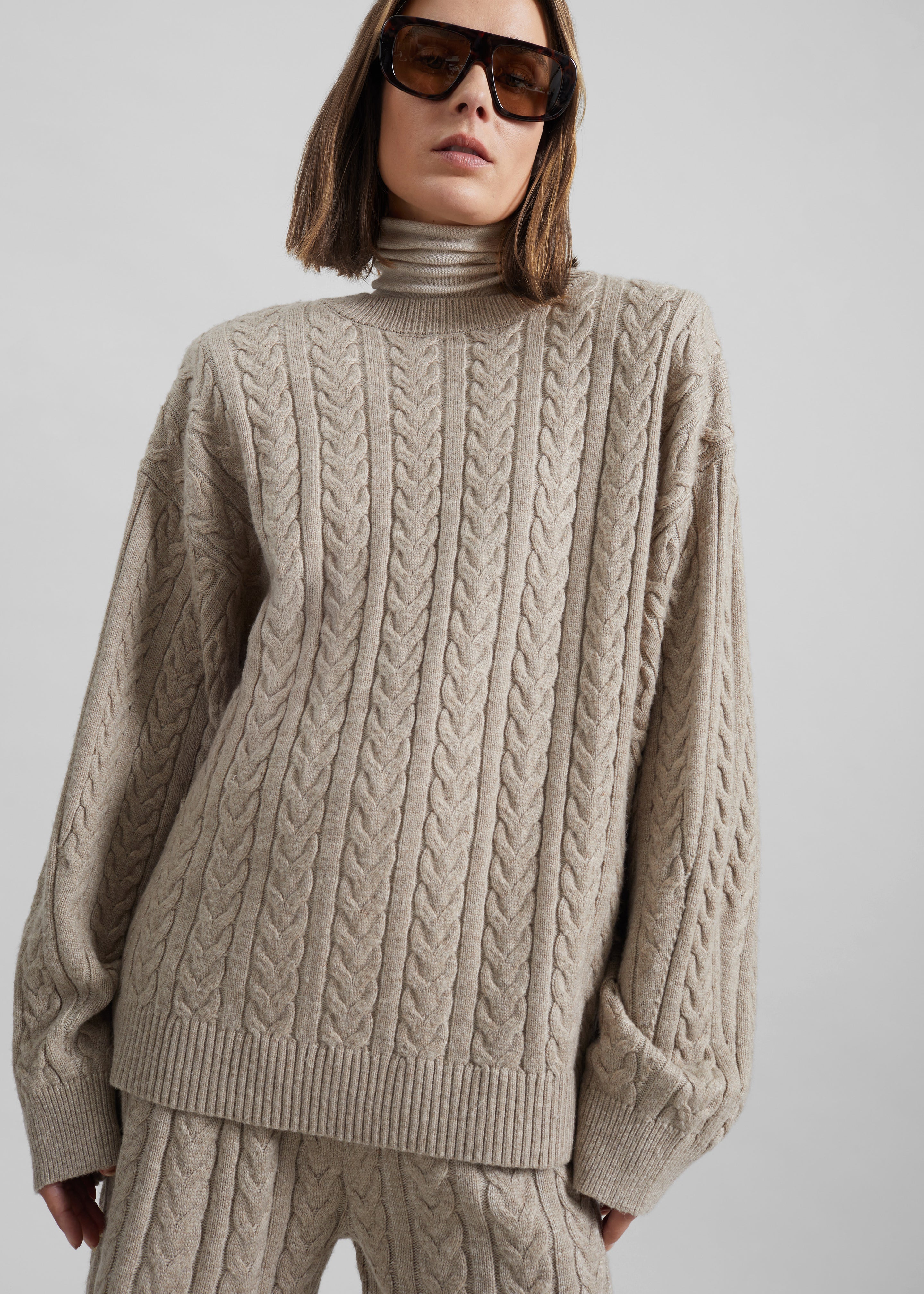 Karmoy Cable Knit Padded Sweater - Beige - 4