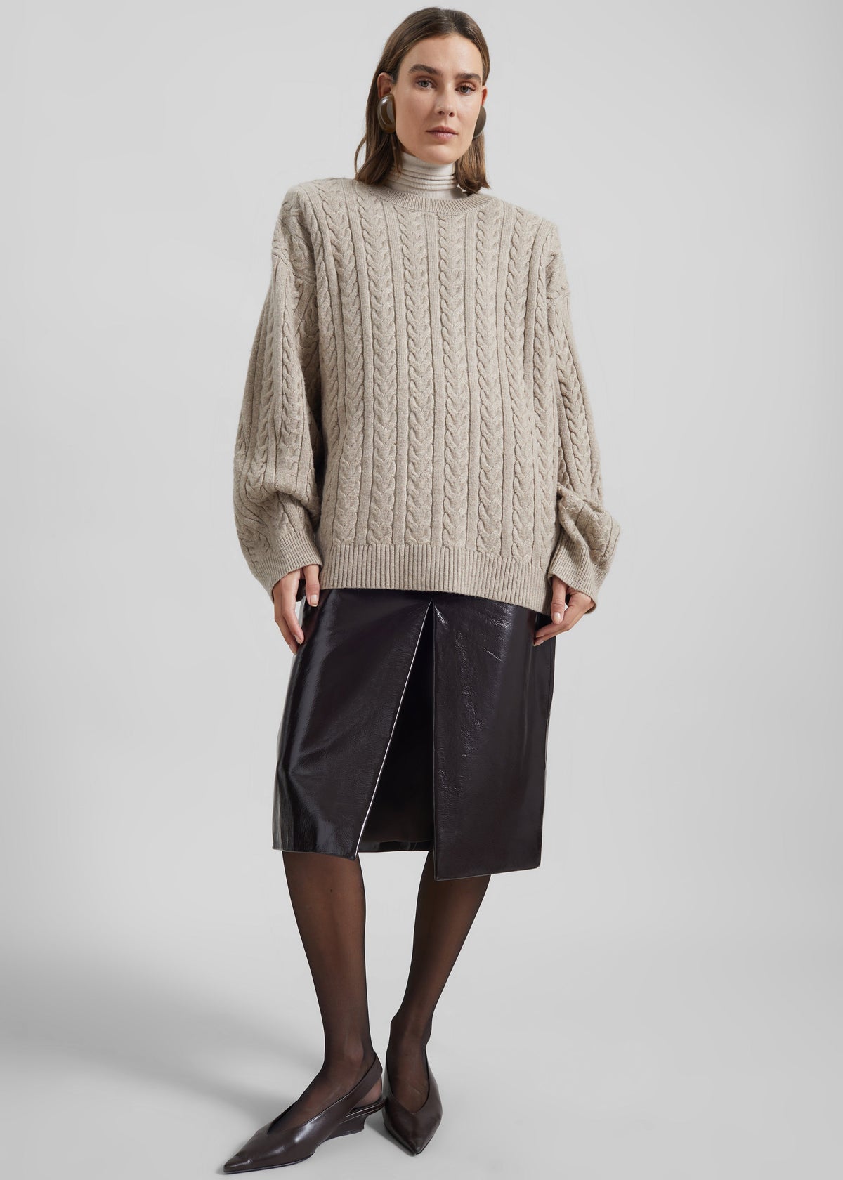 Karmoy Cable Knit Padded Sweater - Beige - 5