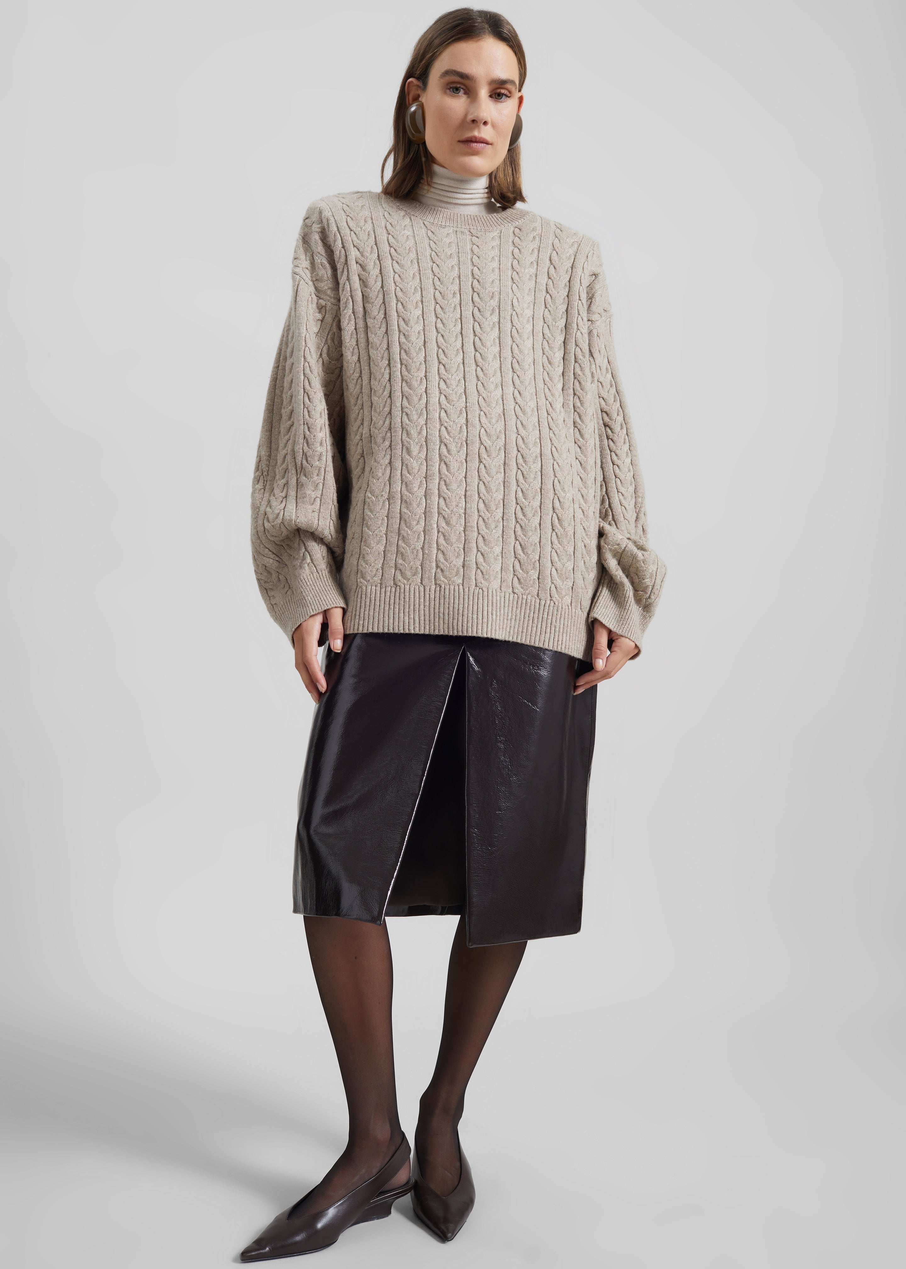 Karmoy Cable Knit Padded Sweater - Beige - 5