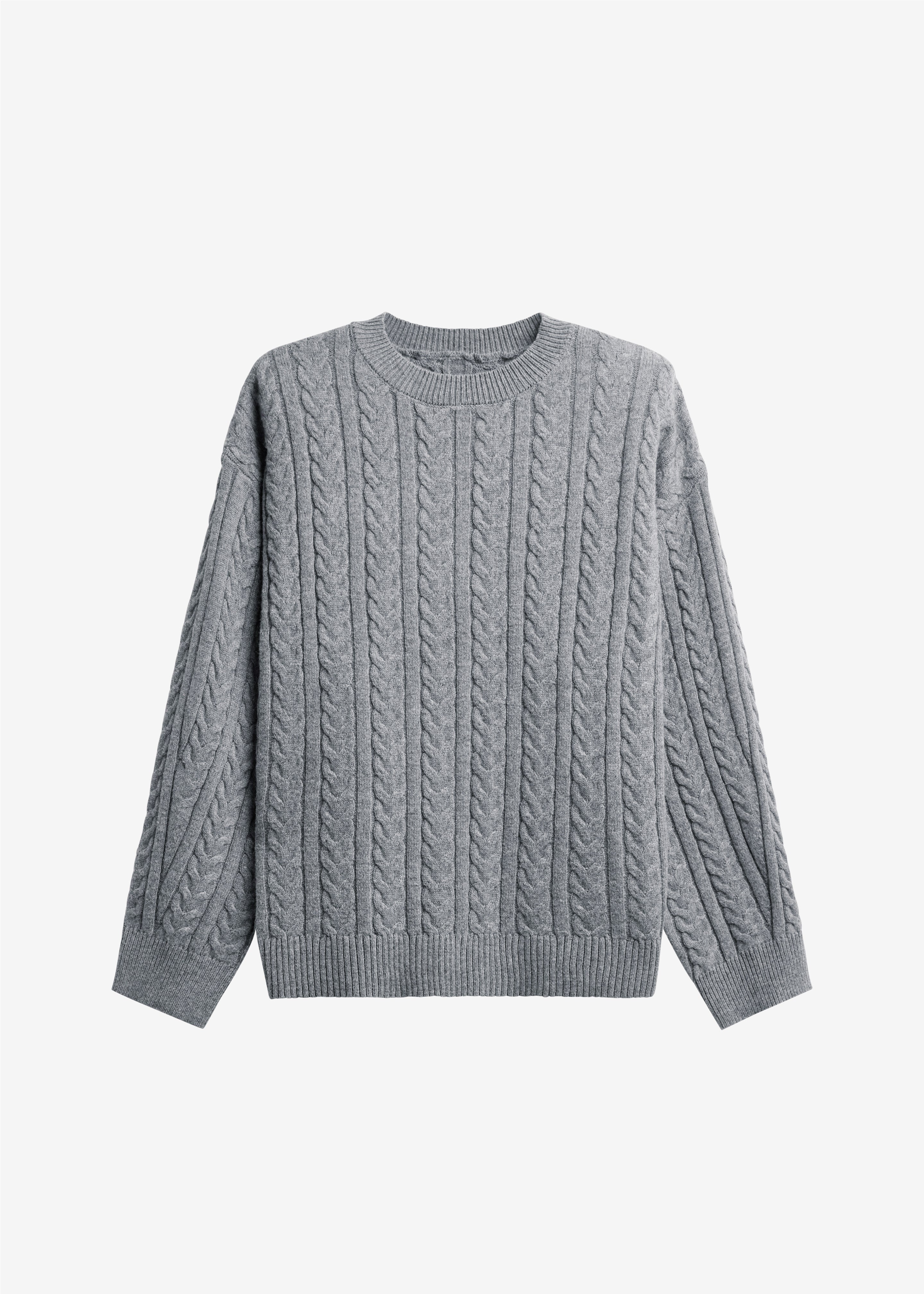Karmoy Cable Knit Padded Sweater - Grey - 9