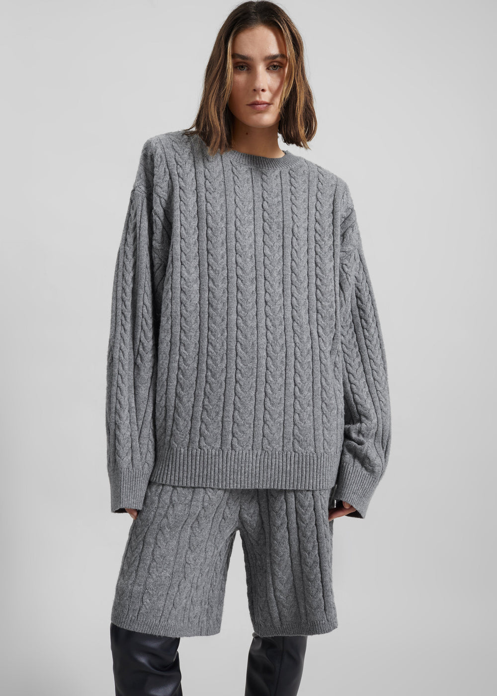 Karmoy Cable Knit Padded Sweater - Grey - 1