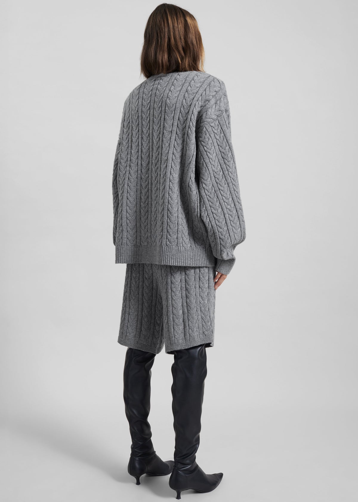 Karmoy Cable Knit Padded Sweater - Grey - 8