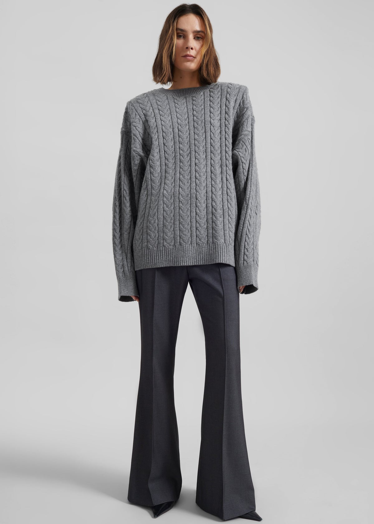 Karmoy Cable Knit Padded Sweater - Grey - 3