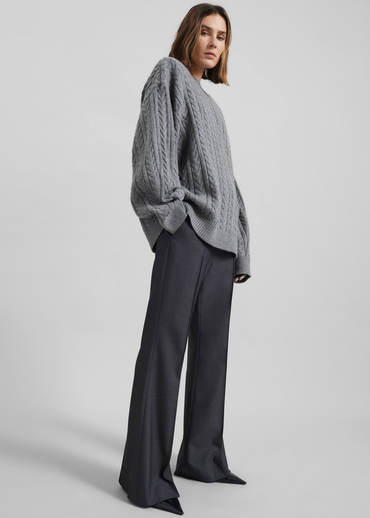 Karmoy Cable Knit Padded Sweater - Grey - 6