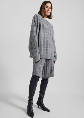 Karmoy Cable Knit Shorts - Grey