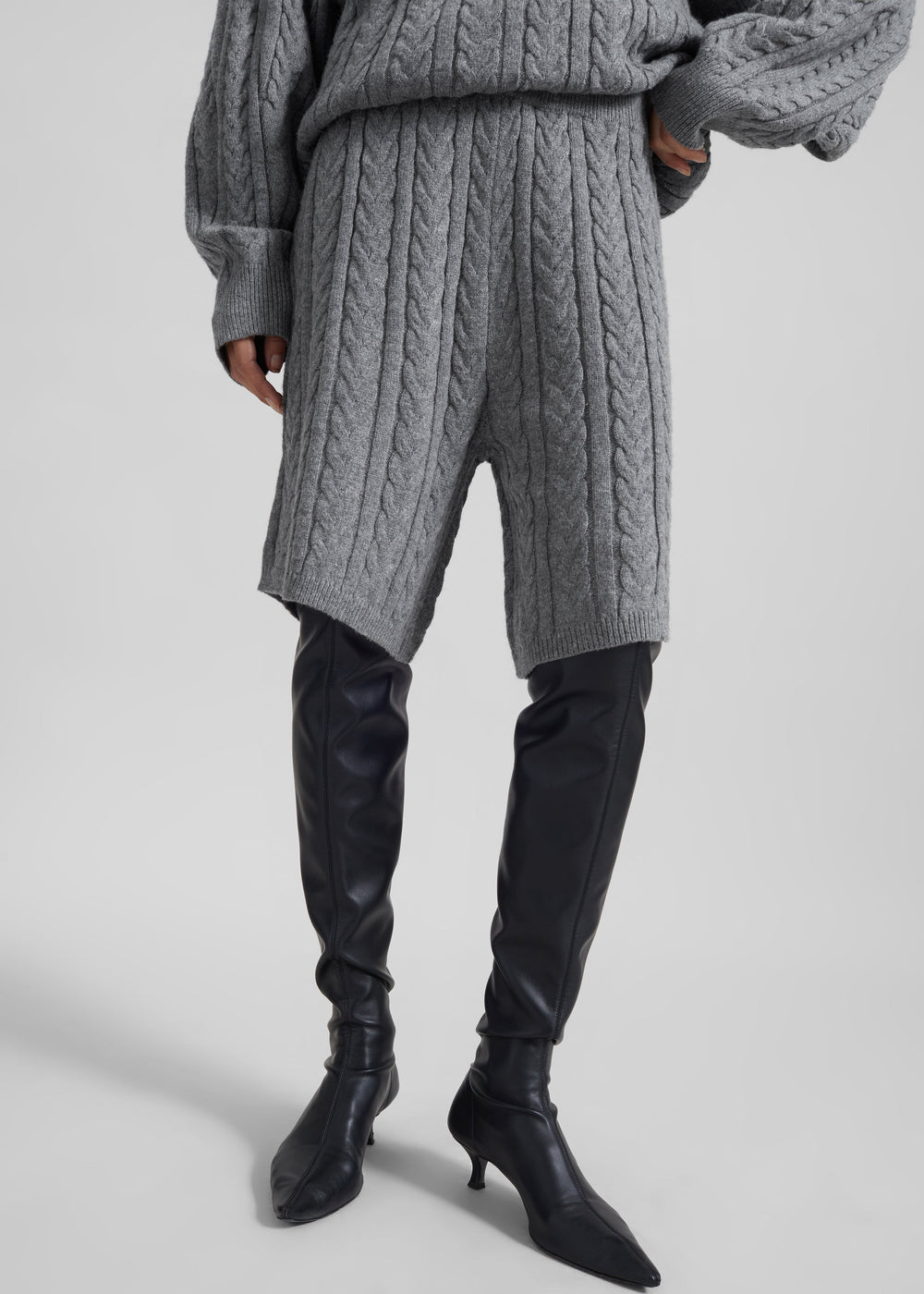 Karmoy Cable Knit Shorts - Grey - 1