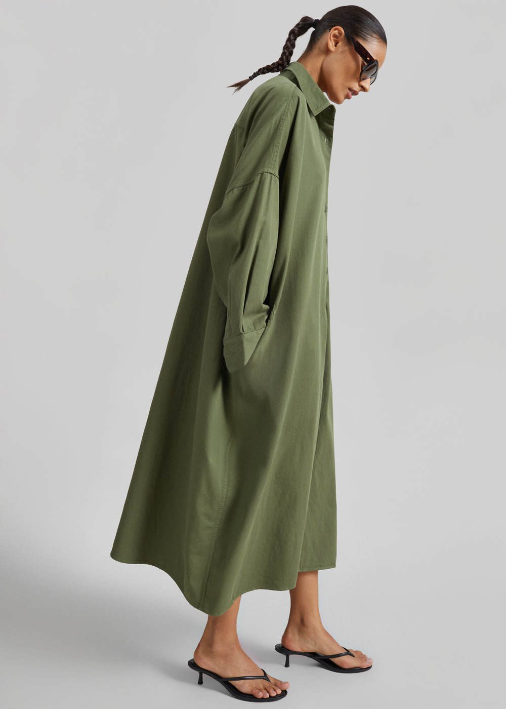 Kason Oversized Shirt Dress - Dark Olive - 1