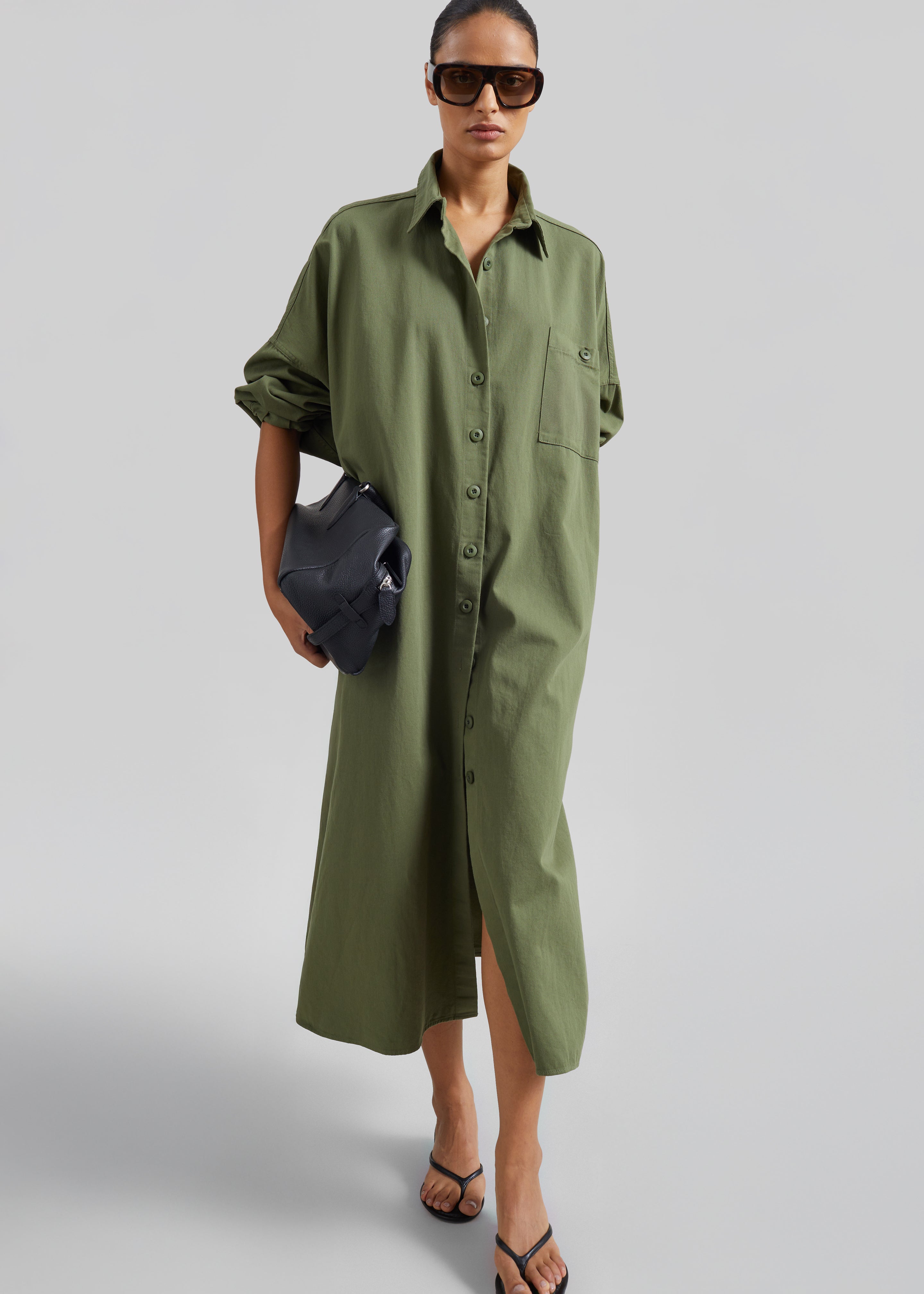 Kason Oversized Shirt Dress - Dark Olive – The Frankie Shop Europe