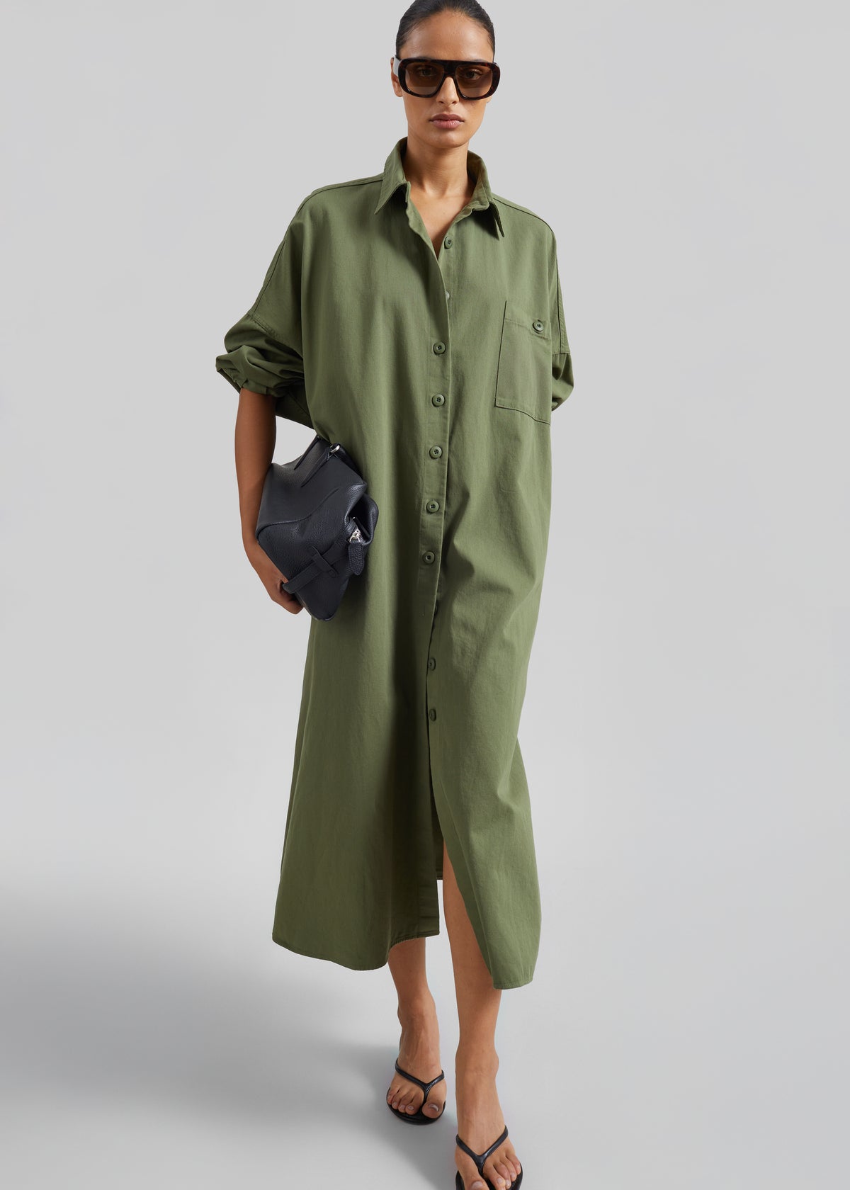 Kason Oversized Shirt Dress - Dark Olive - 7