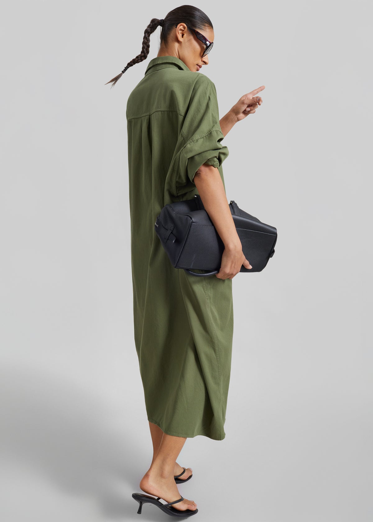 Kason Oversized Shirt Dress - Dark Olive - 8