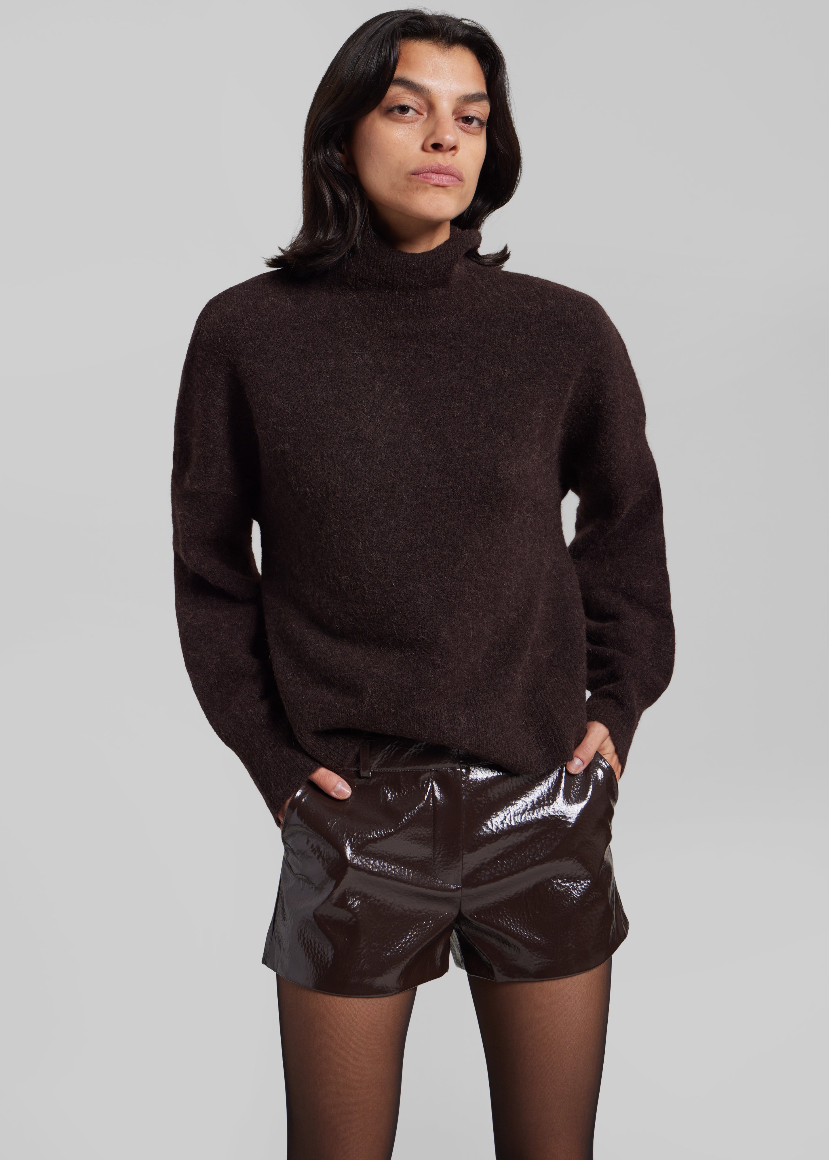 Kate Crackled Faux Leather Mini Shorts - Brown - 6