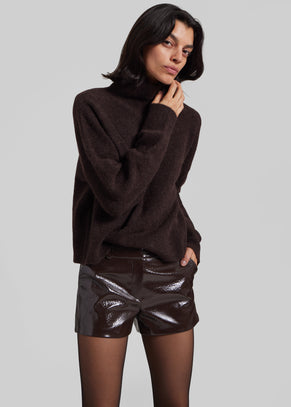 Mini short Kate effet cuir craquelé - Marron