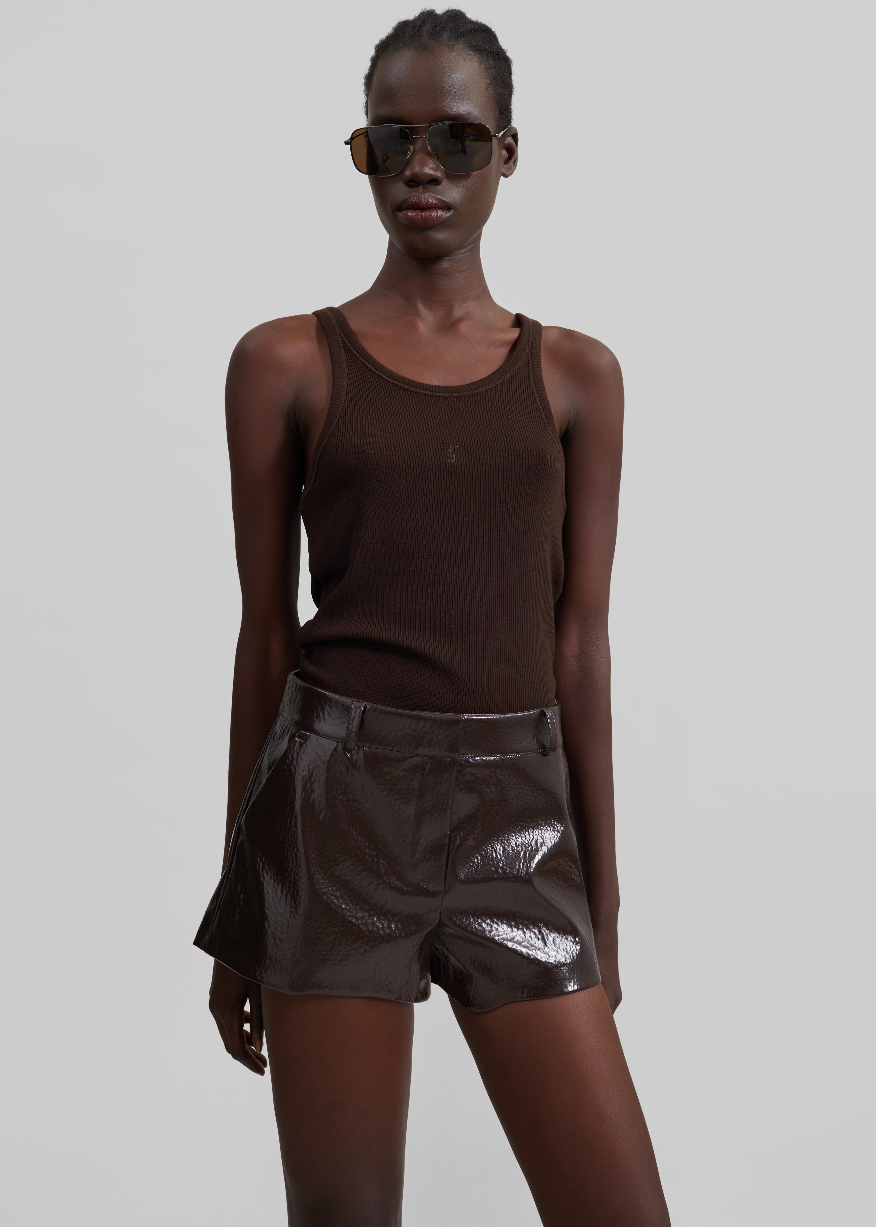 Kate Crackled Faux Leather Mini Shorts - Brown - 8