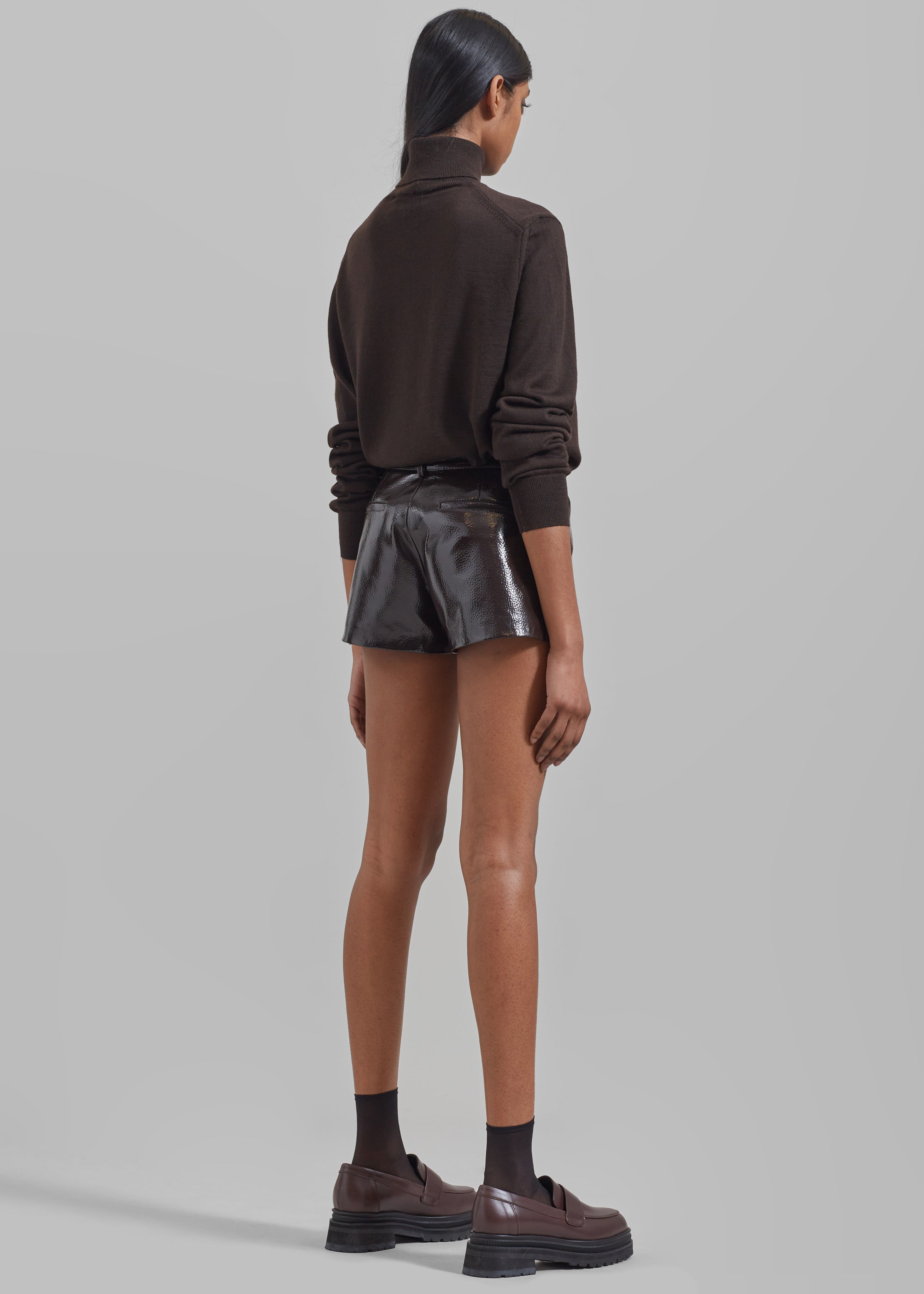 Kate Crackled Faux Leather Mini Shorts - Brown - 10