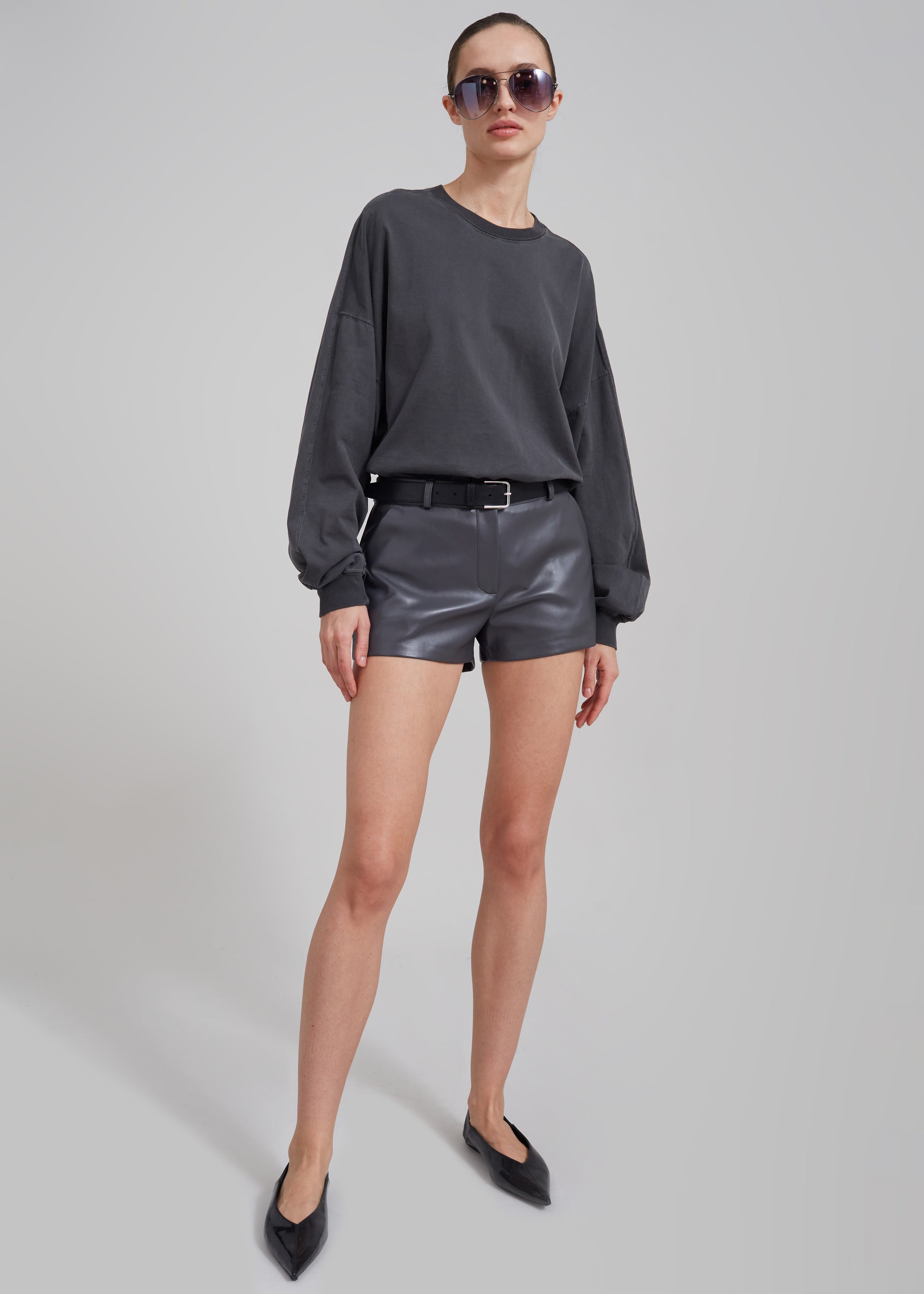 Shop the look image for Kate Faux Leather Shorts - Grey