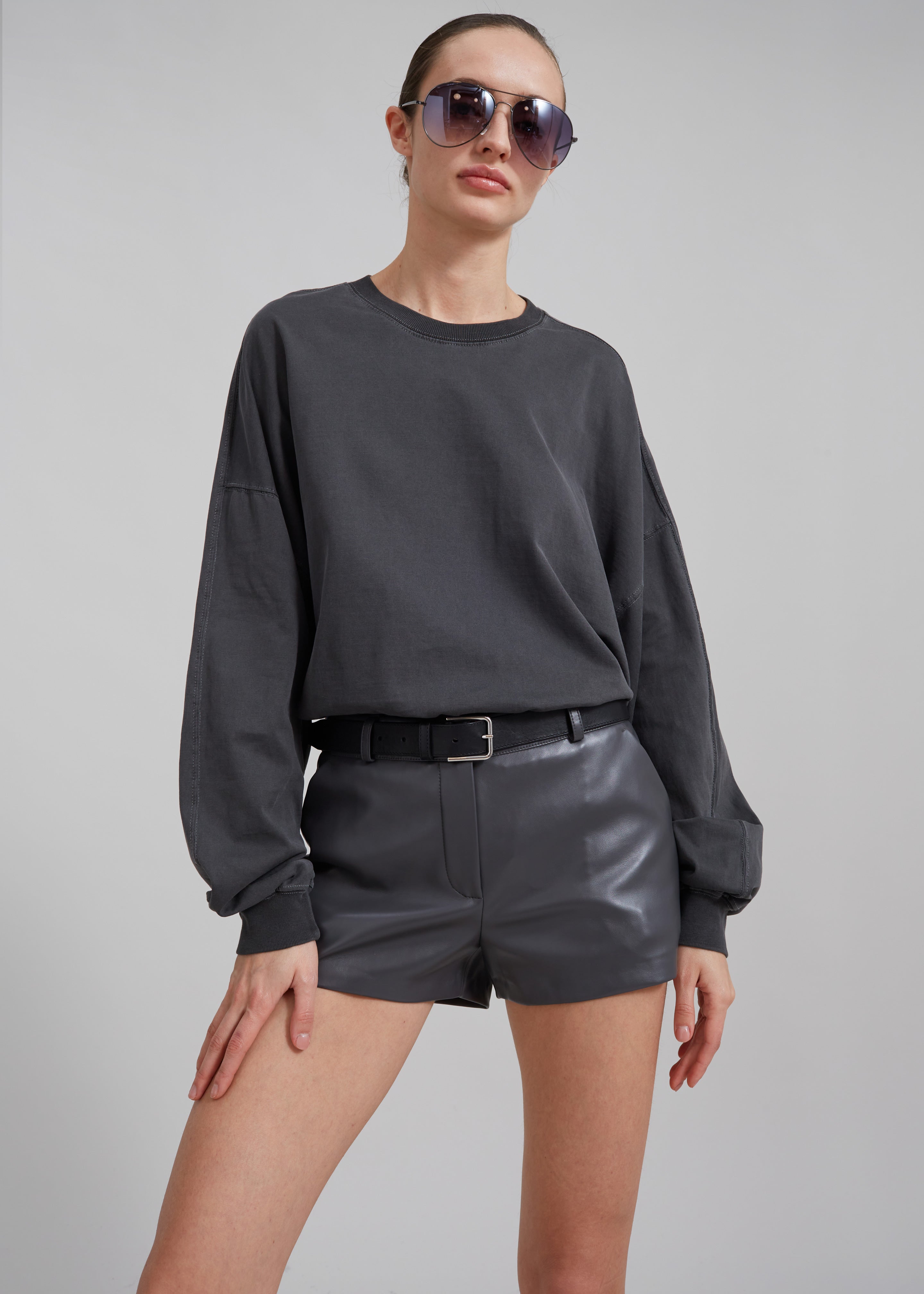 Kate Faux Leather Shorts - Grey - 6
