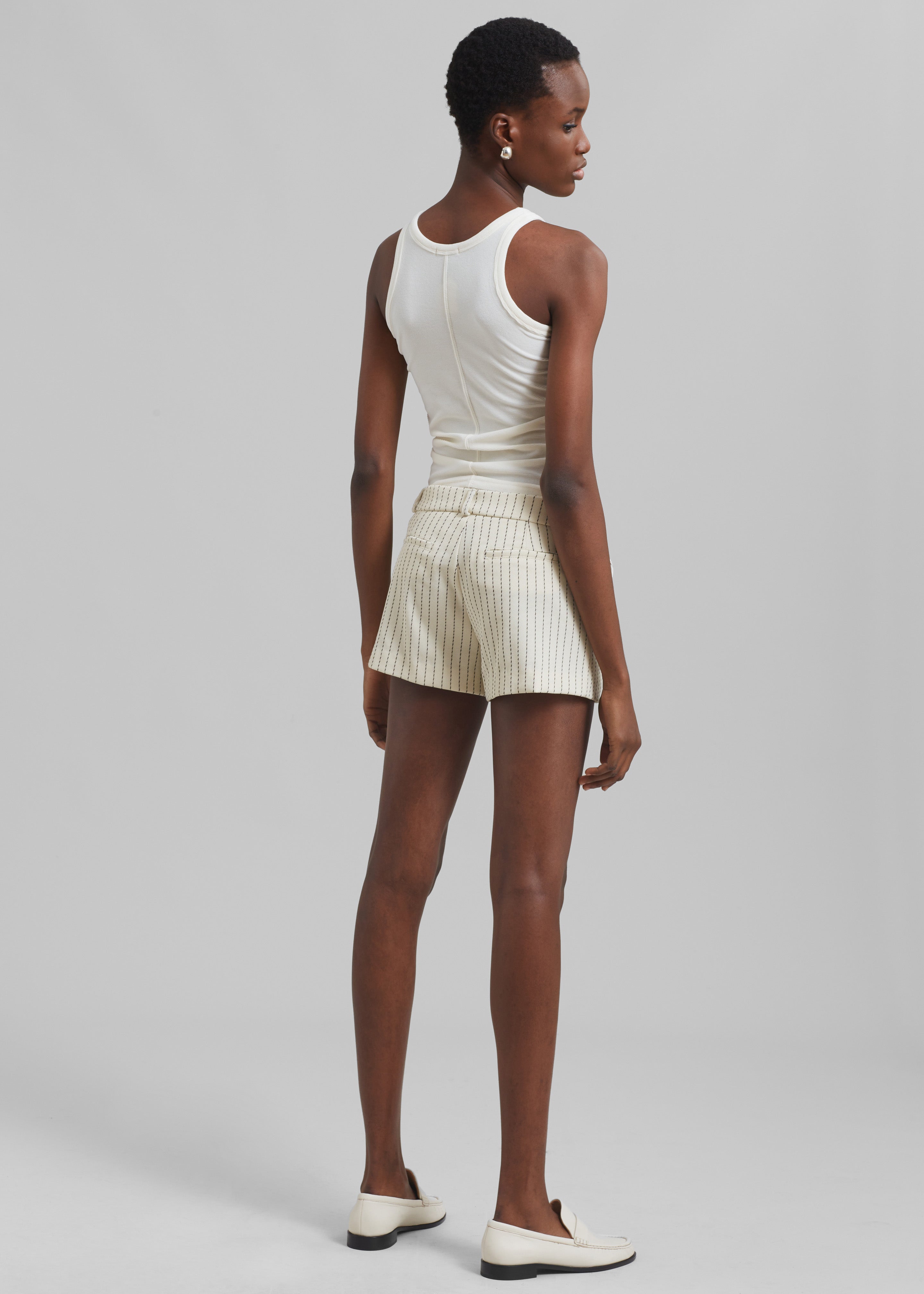 Kate Twill Mini Shorts - Light Beige/Black Pinstripe - 7