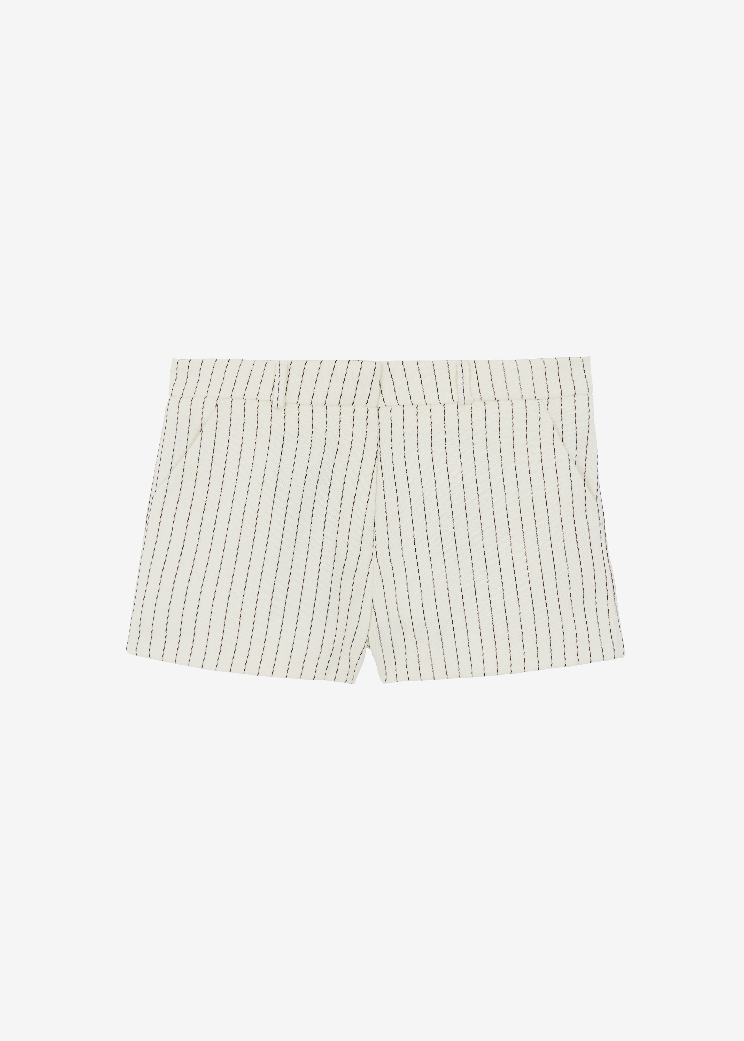 Kate Twill Mini Shorts - Light Beige/Black Pinstripe - 8