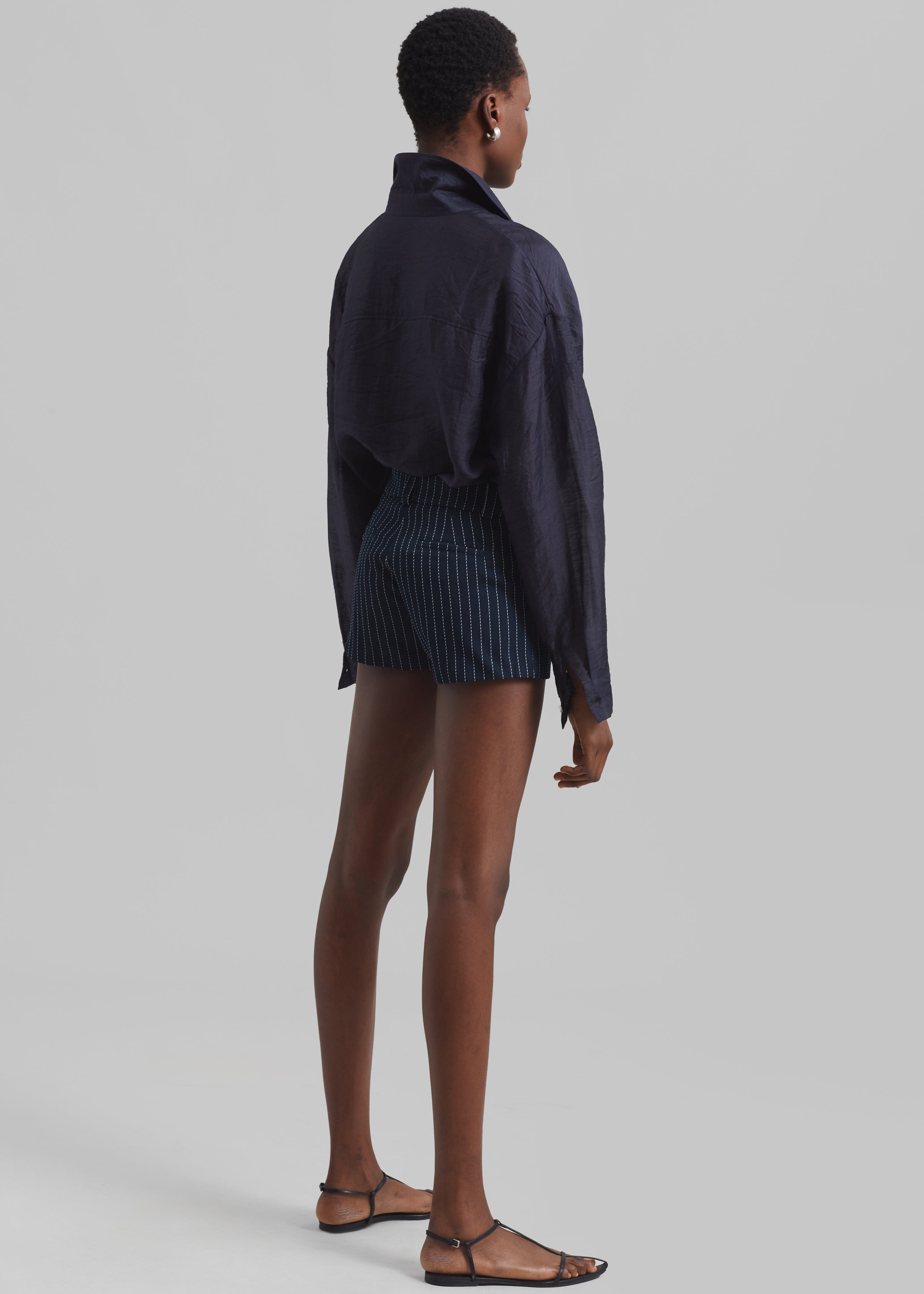 Kate Twill Mini Shorts - Navy/White Pinstripe - 8