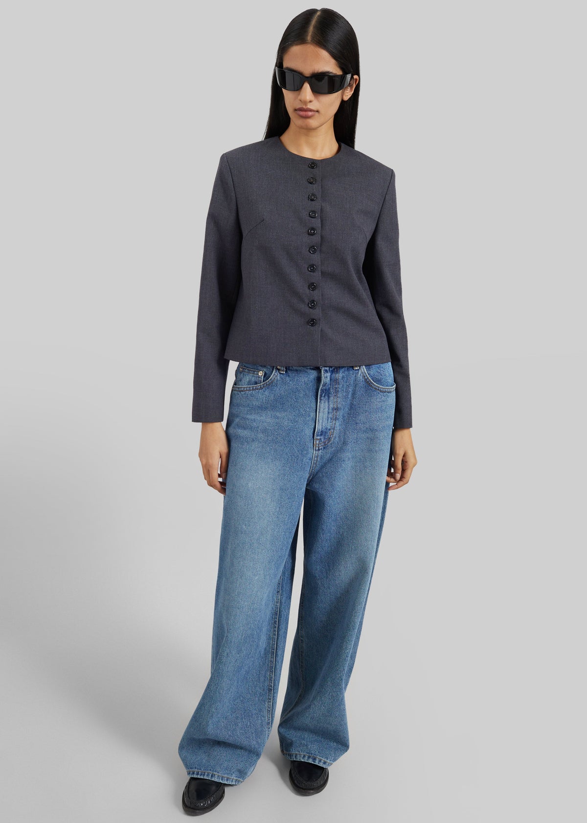 Katya Button-Up Boxy Top - Dark Grey Melange - 6