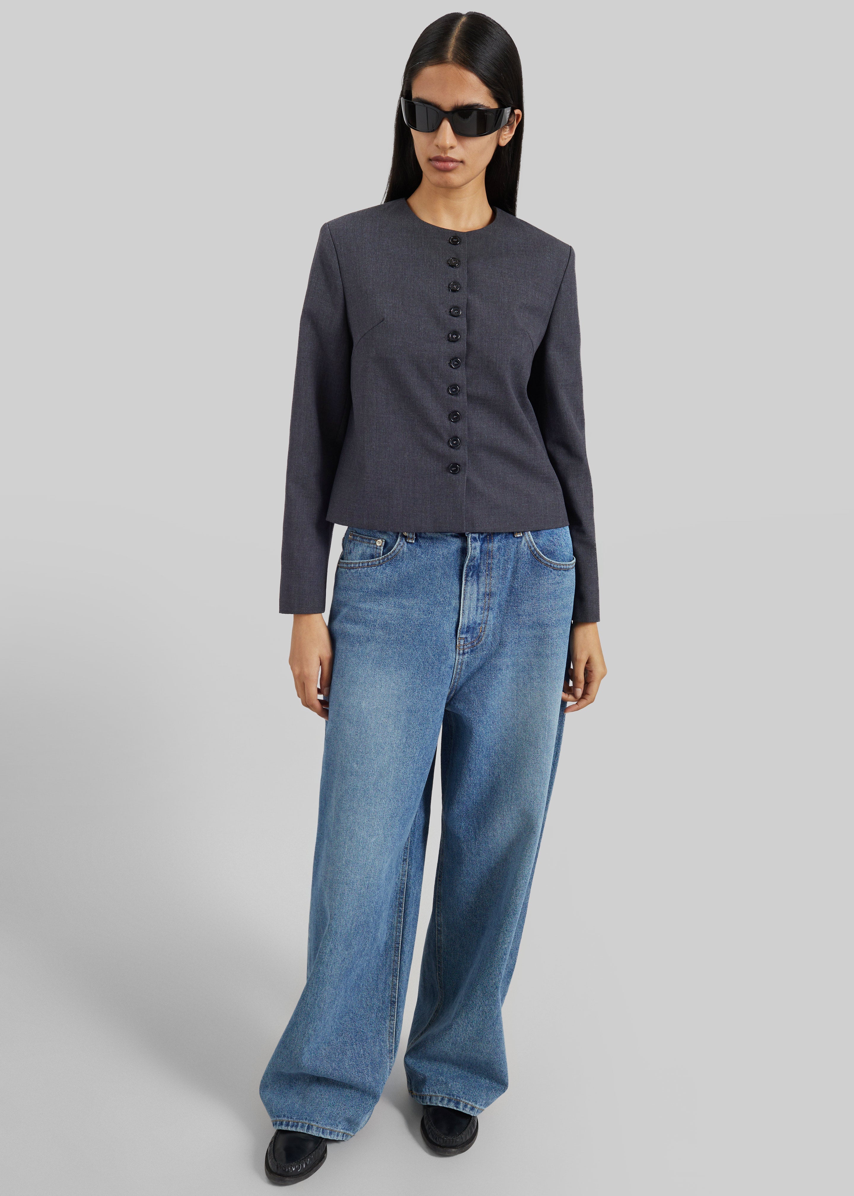 Katya Button-Up Boxy Top - Dark Grey Melange - 6