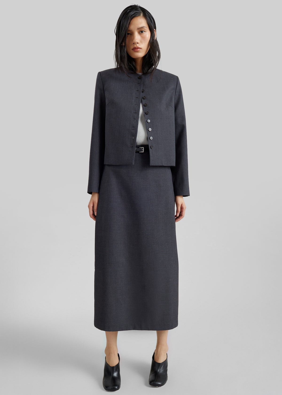 Katya Button-Up Boxy Top - Dark Grey Melange - 11