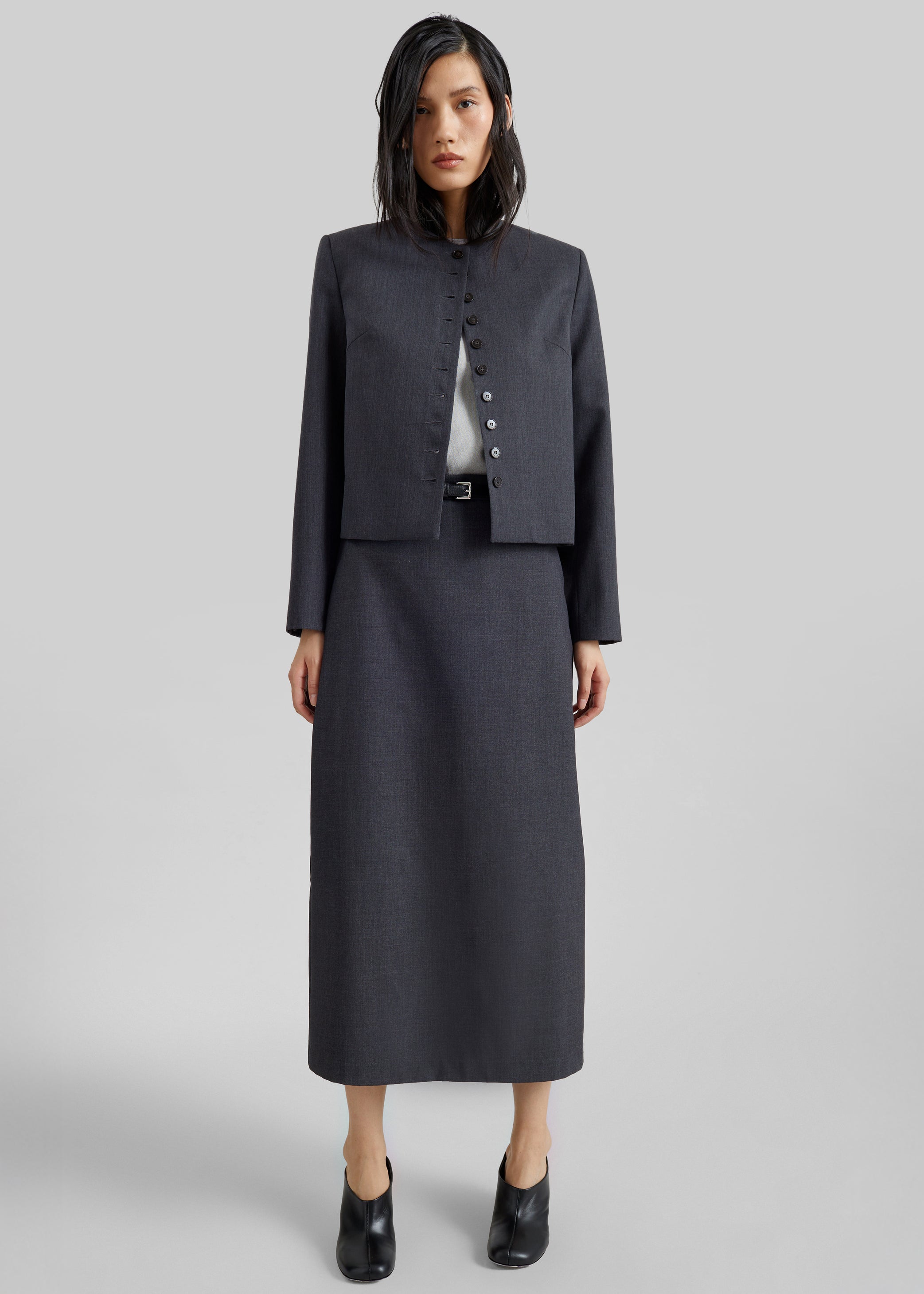 Shop the look image for Katya Button-Up Boxy Top - Dark Grey Melange