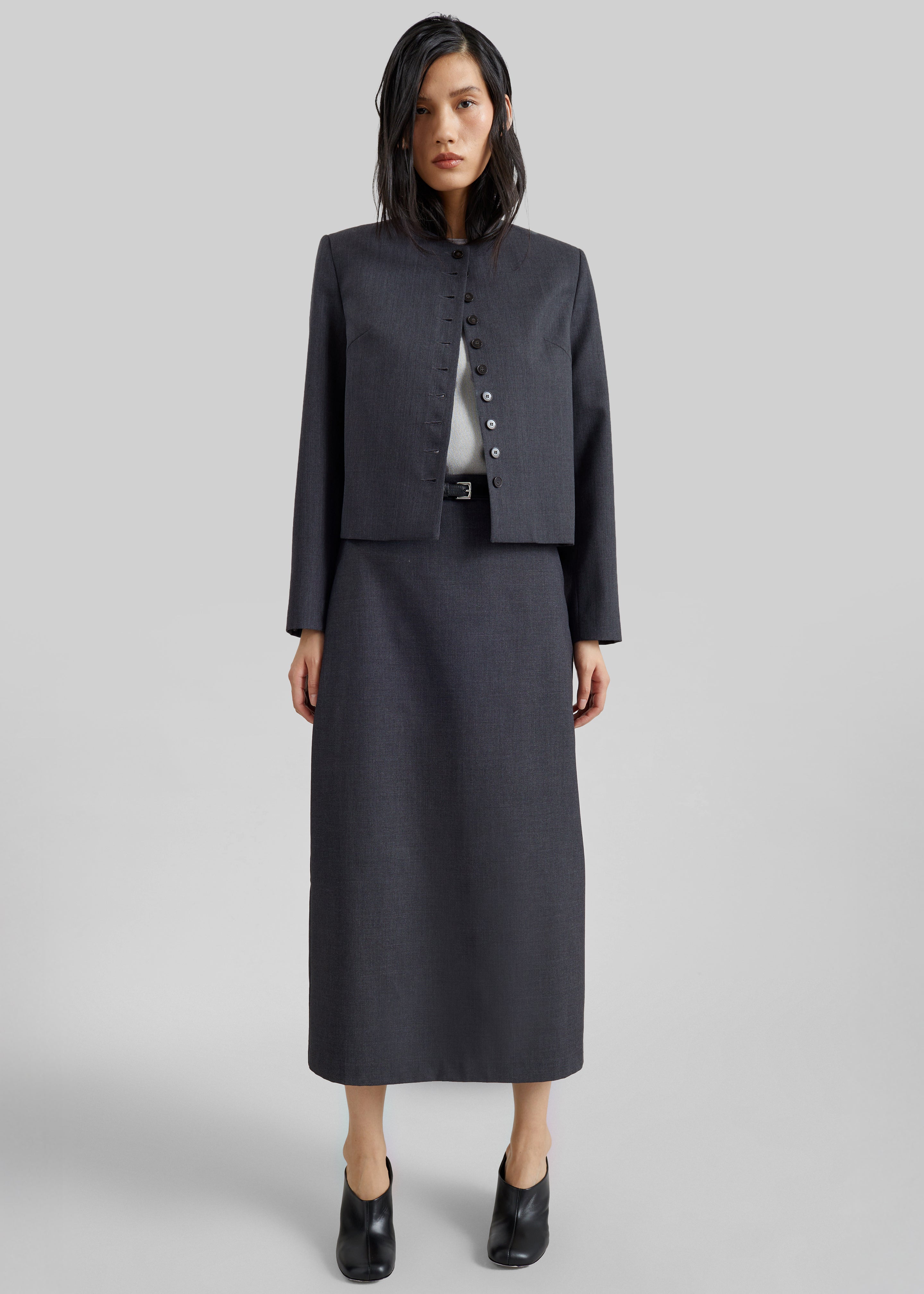 Katya Button-Up Boxy Top - Dark Grey Melange - 11