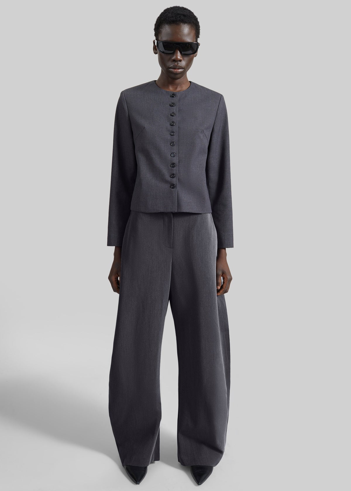Katya Button-Up Boxy Top - Dark Grey Melange - 8
