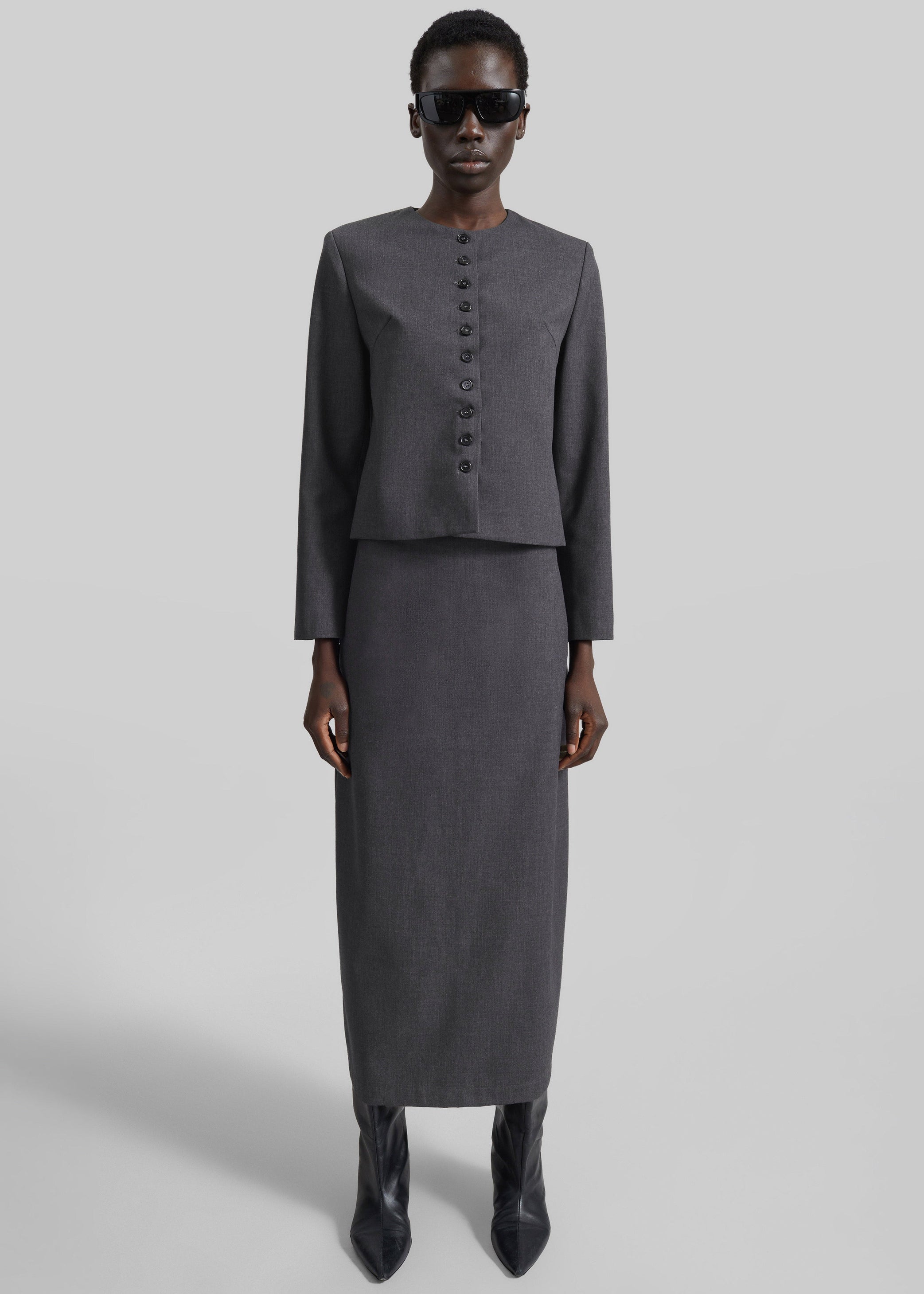 Shop the look image for Katya Button-Up Boxy Top - Dark Grey Melange