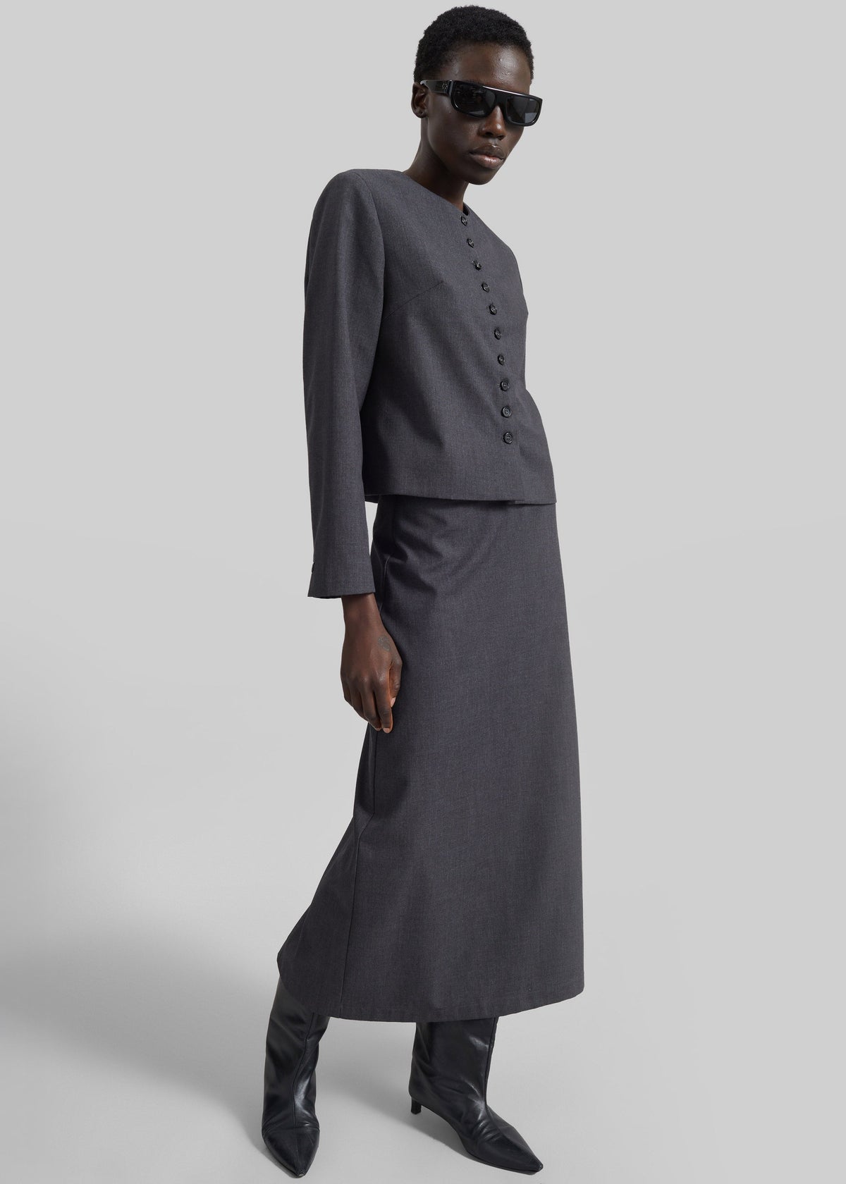 Katya Button-Up Boxy Top - Dark Grey Melange - 4