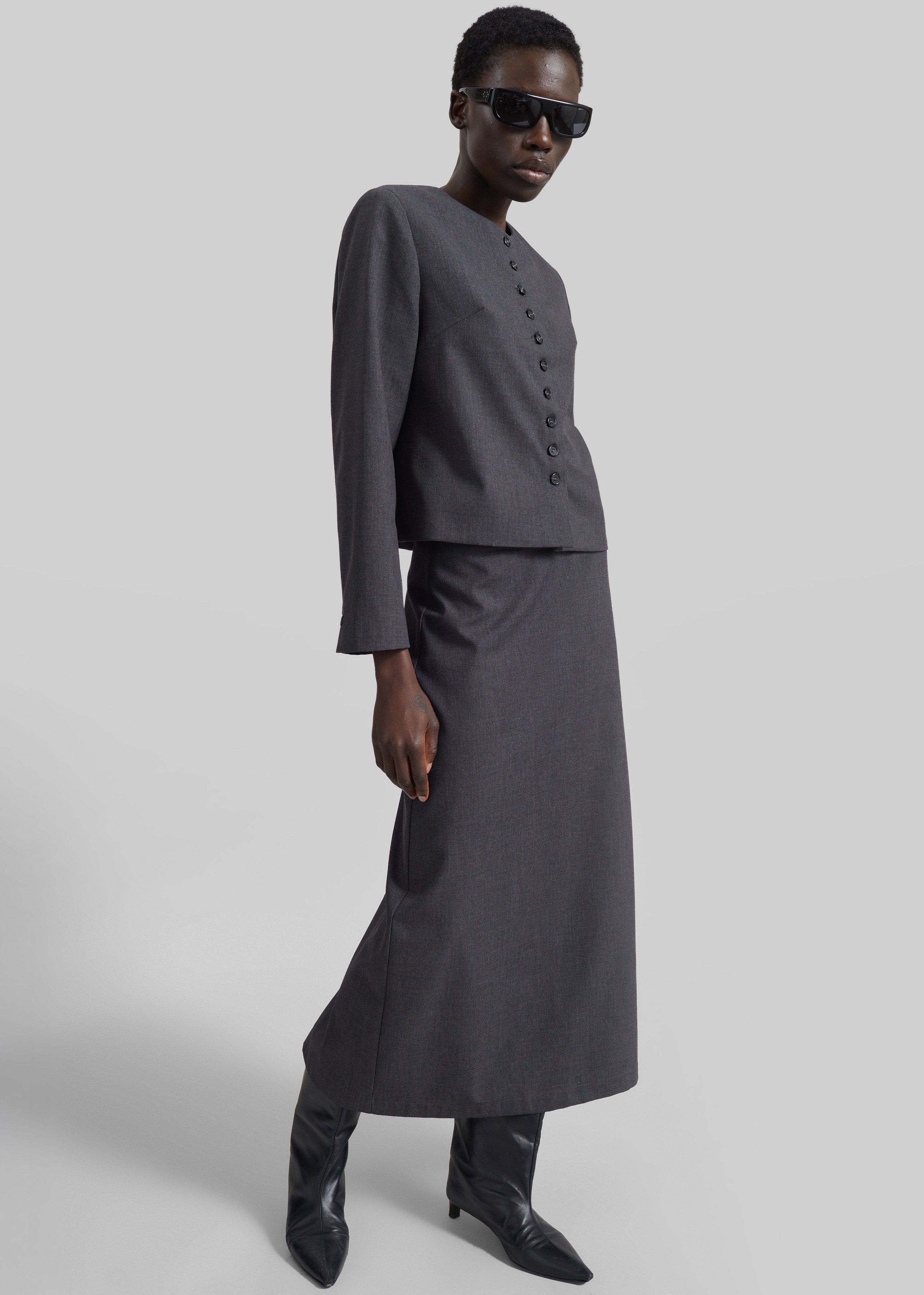 Katya Button-Up Boxy Top - Dark Grey Melange - 4