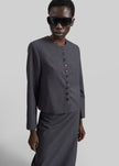 Katya Button-Up Boxy Top - Dark Grey Melange
