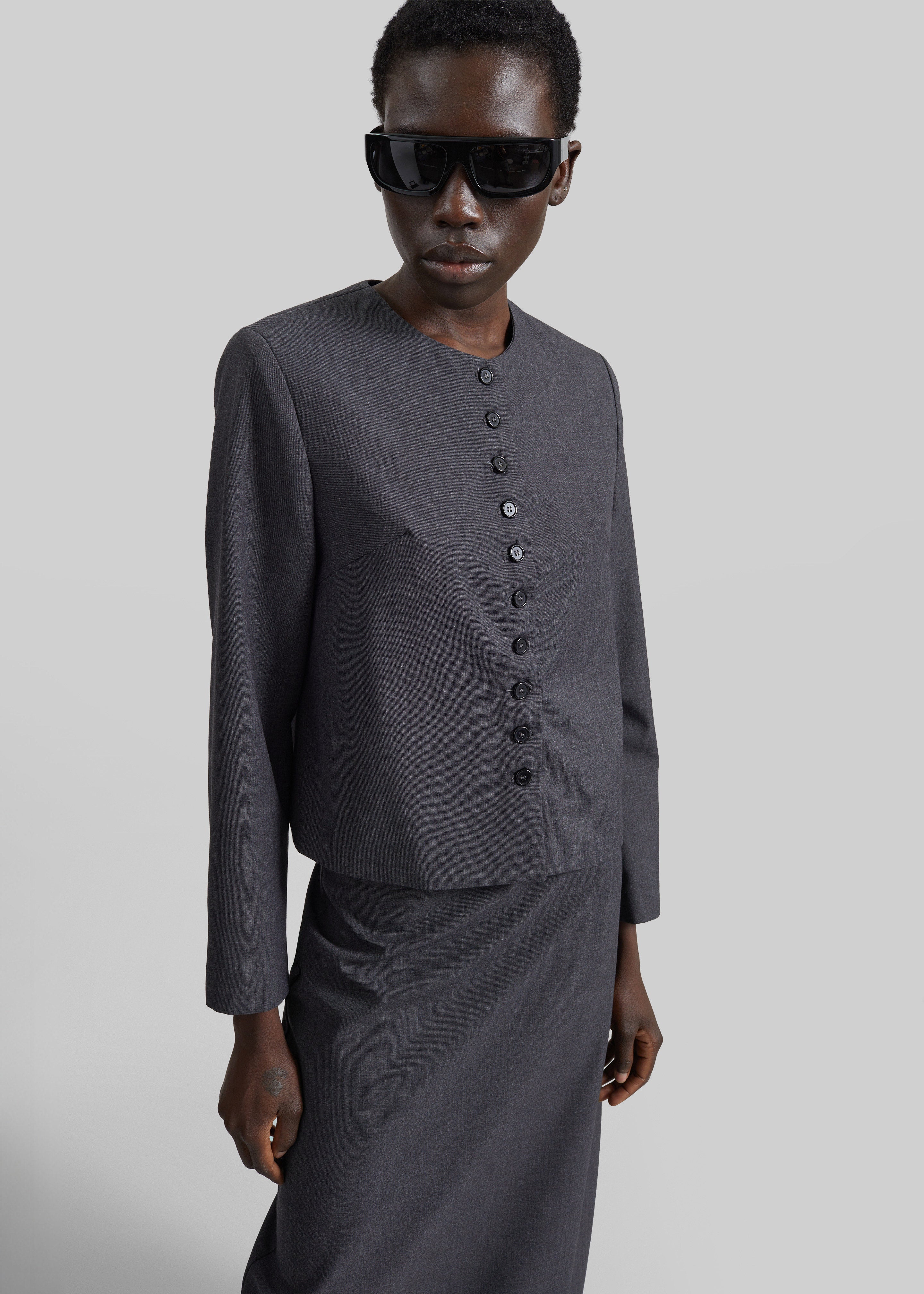 Katya Button-Up Boxy Top - Dark Grey Melange - 1