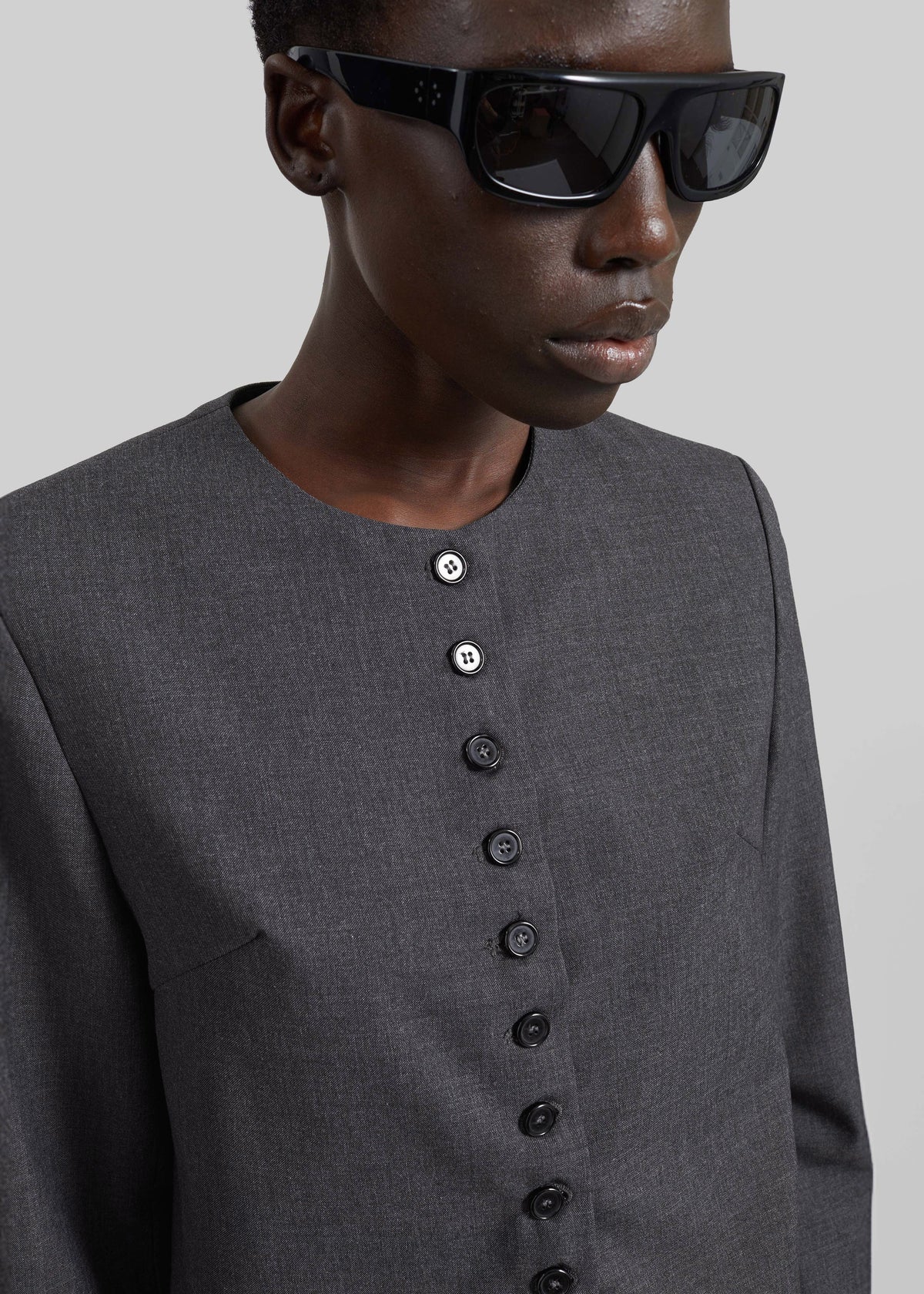Katya Button-Up Boxy Top - Dark Grey Melange - 5