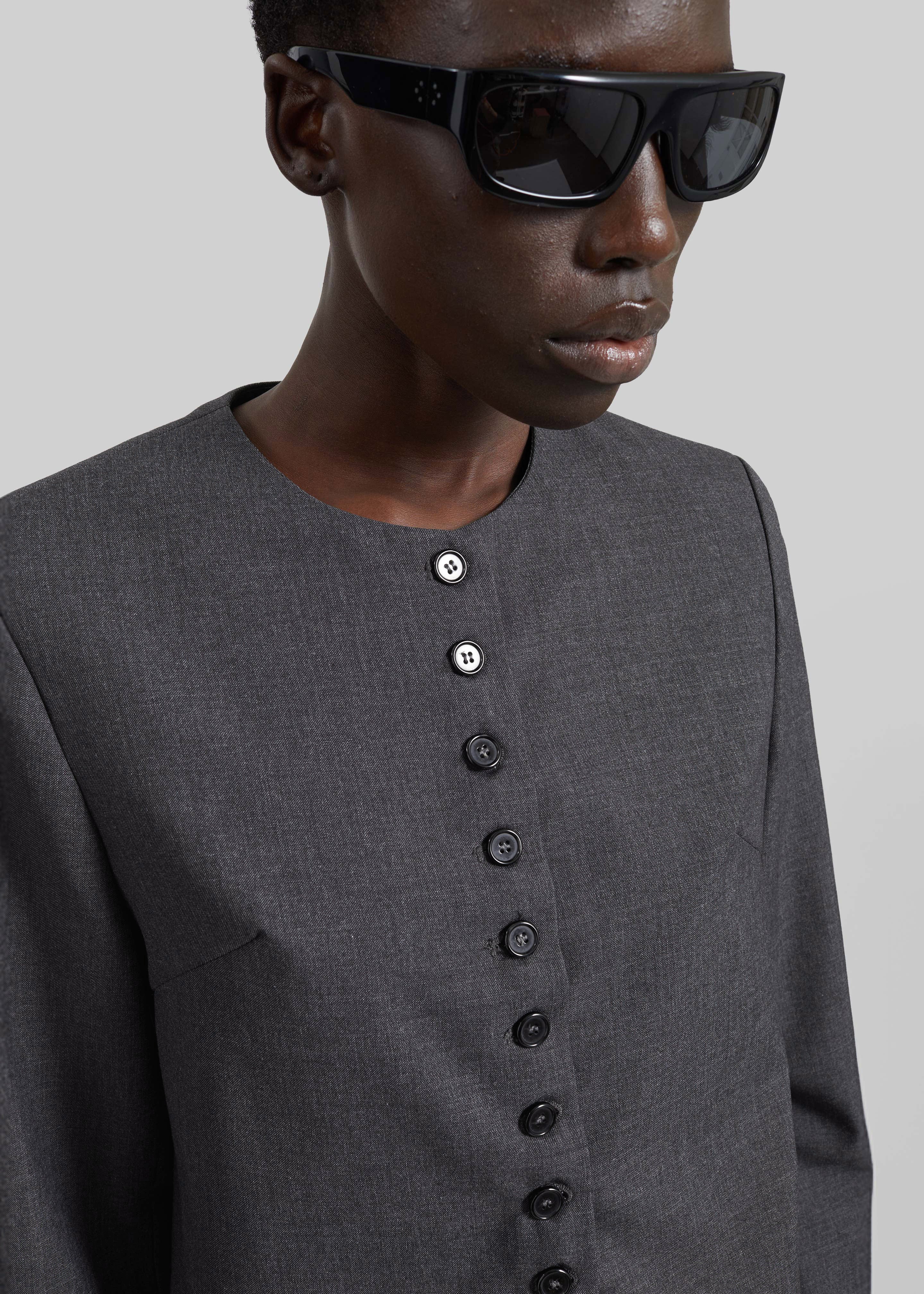 Katya Button-Up Boxy Top - Dark Grey Melange - 5