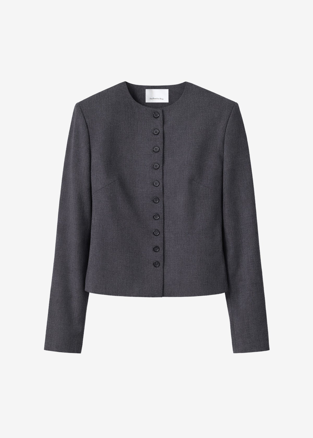 Katya Button-Up Boxy Top - Dark Grey Melange - 14