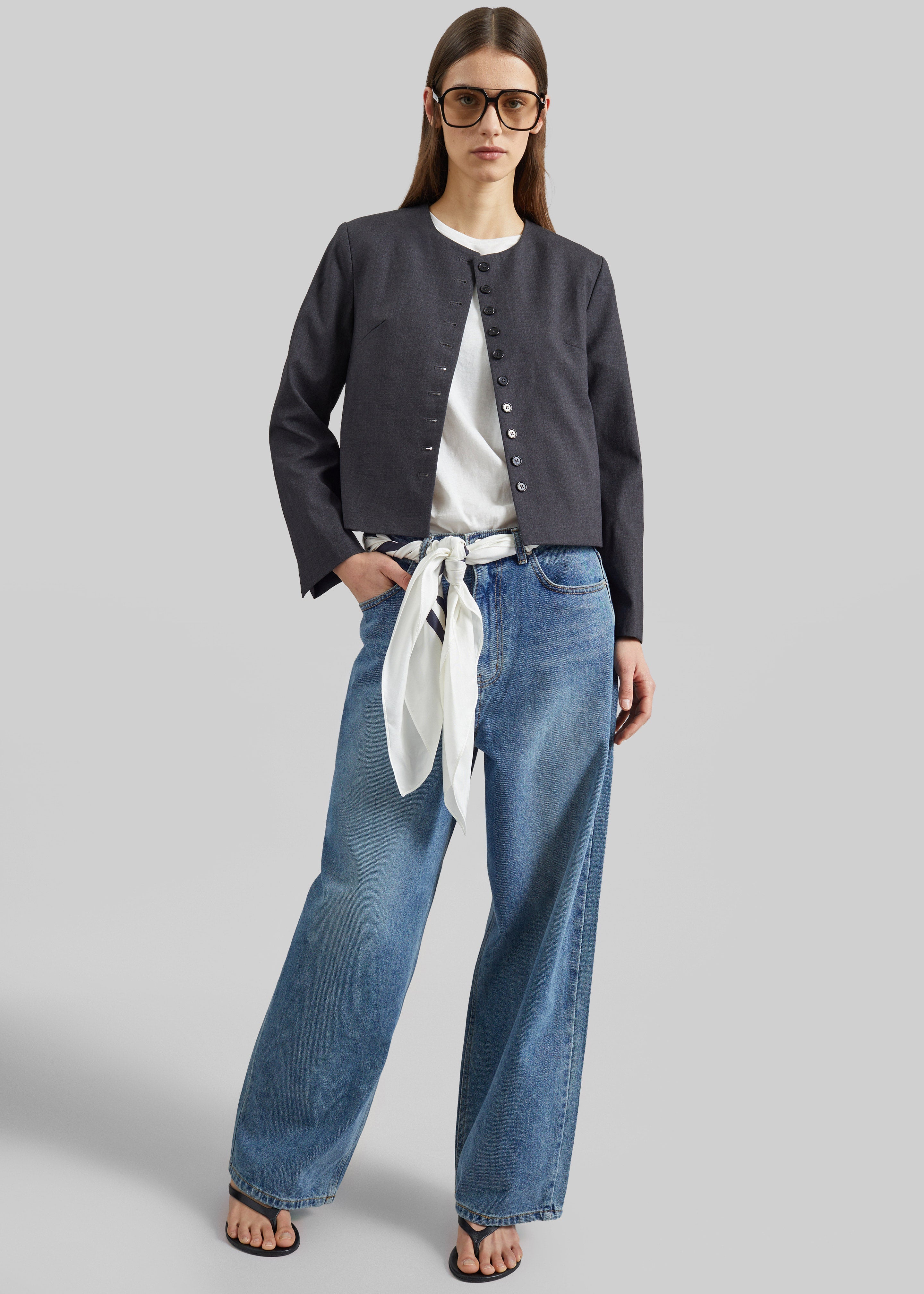 Katya Button-Up Boxy Top - Dark Grey Melange - 9